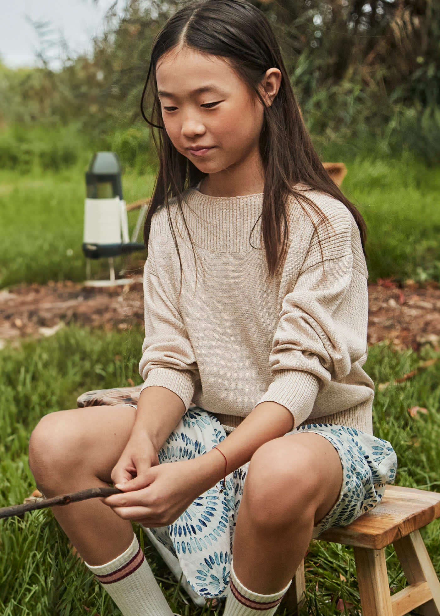 Girl Sweater with Ribbed Details