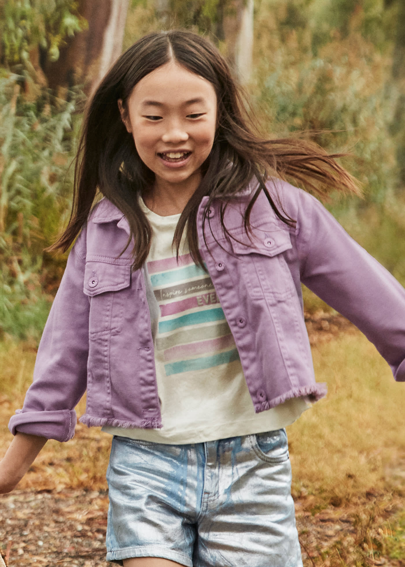 Veste en sergé à bas effiloché fille