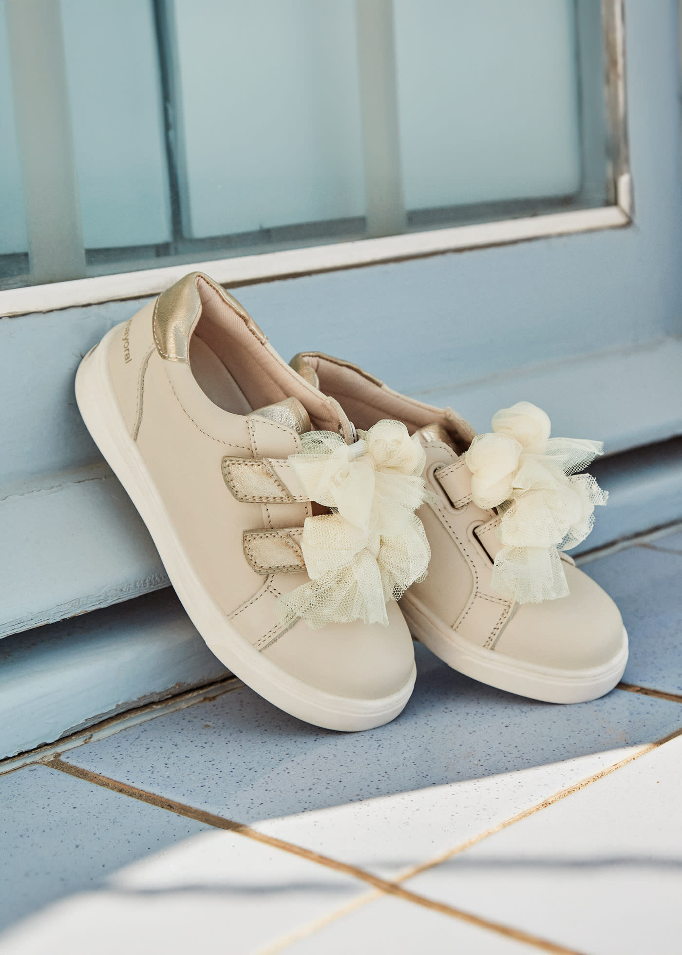 Scarpe sportive fiocco pelle bambina