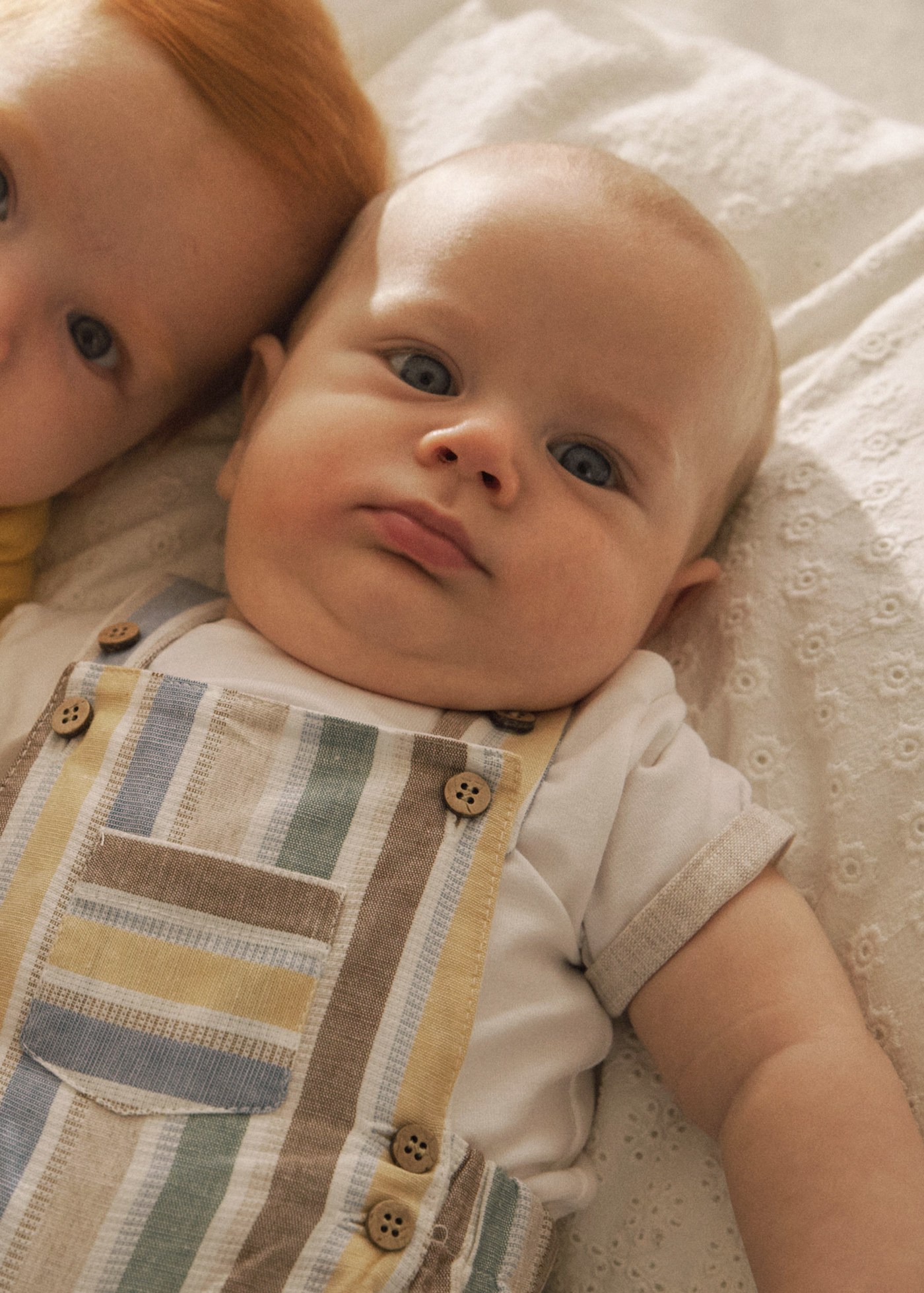 Newborn boy striped linen dungarees and t-shirt set