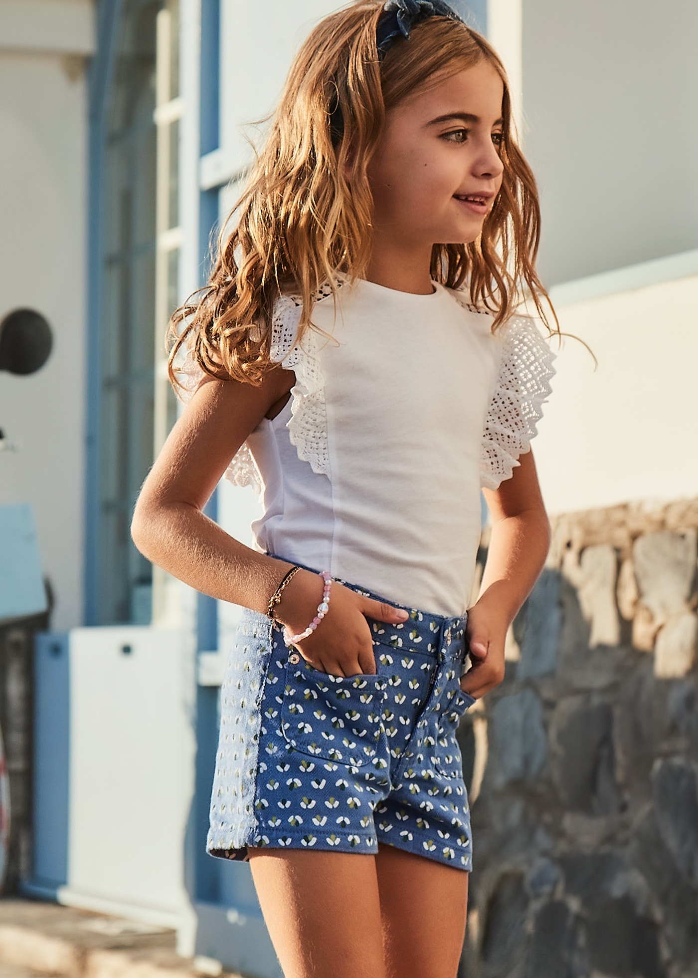 Pantalón corto estampado niña