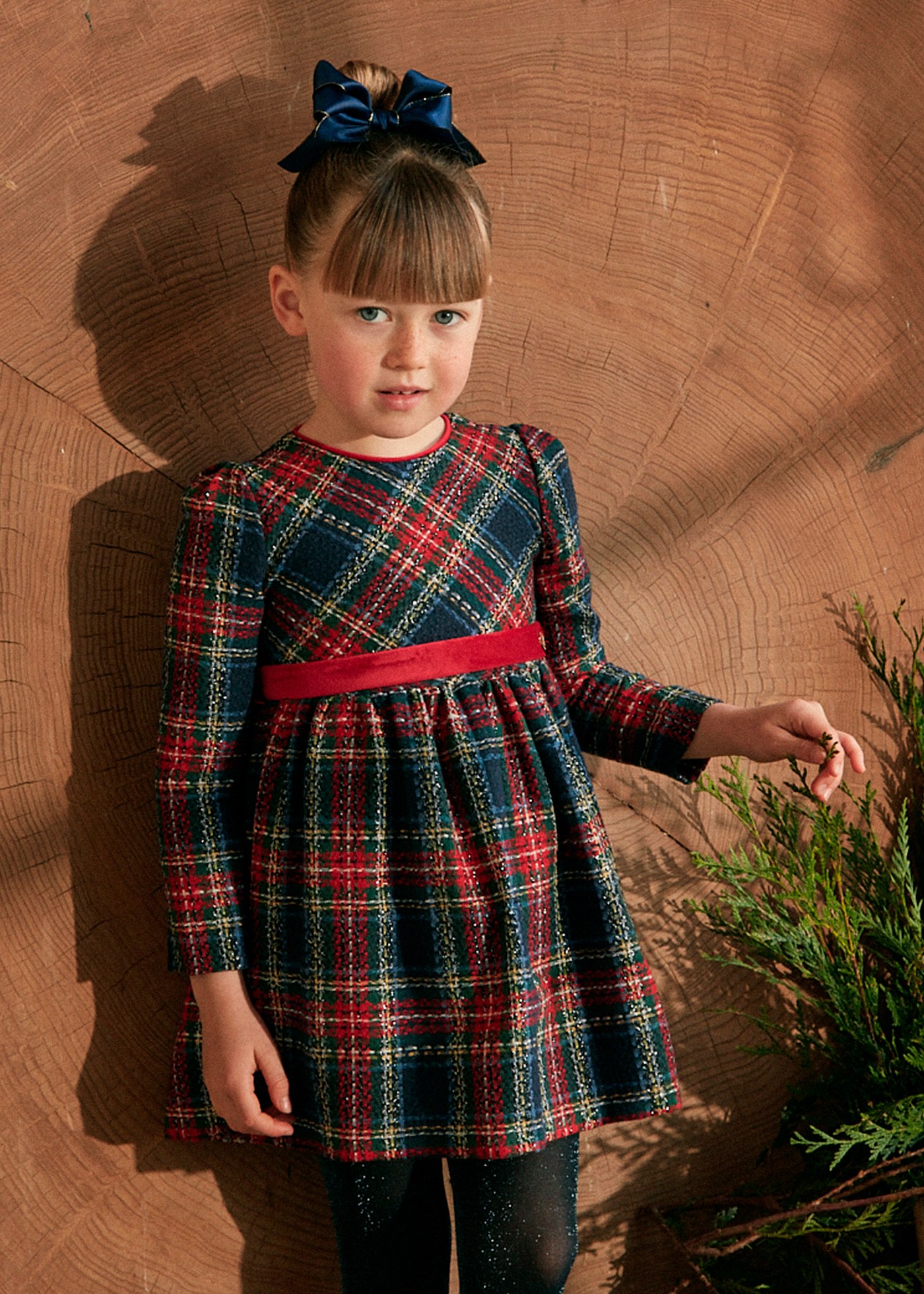 Girl Checked Dress with Velvet Band Navy Cherry Mayoral