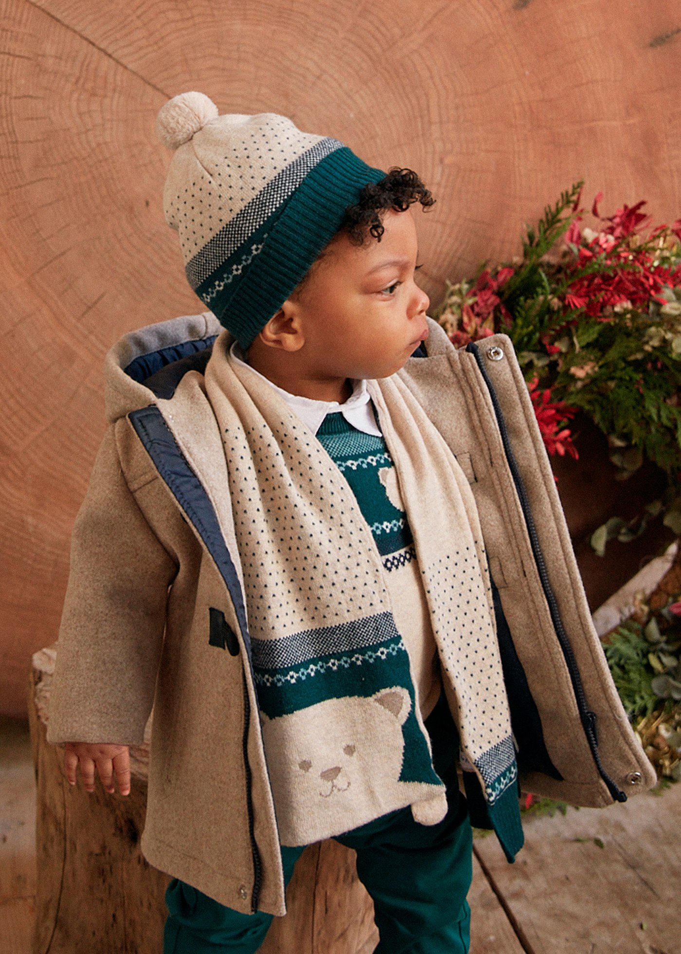 Conjunto gorro y bufanda oso bebé