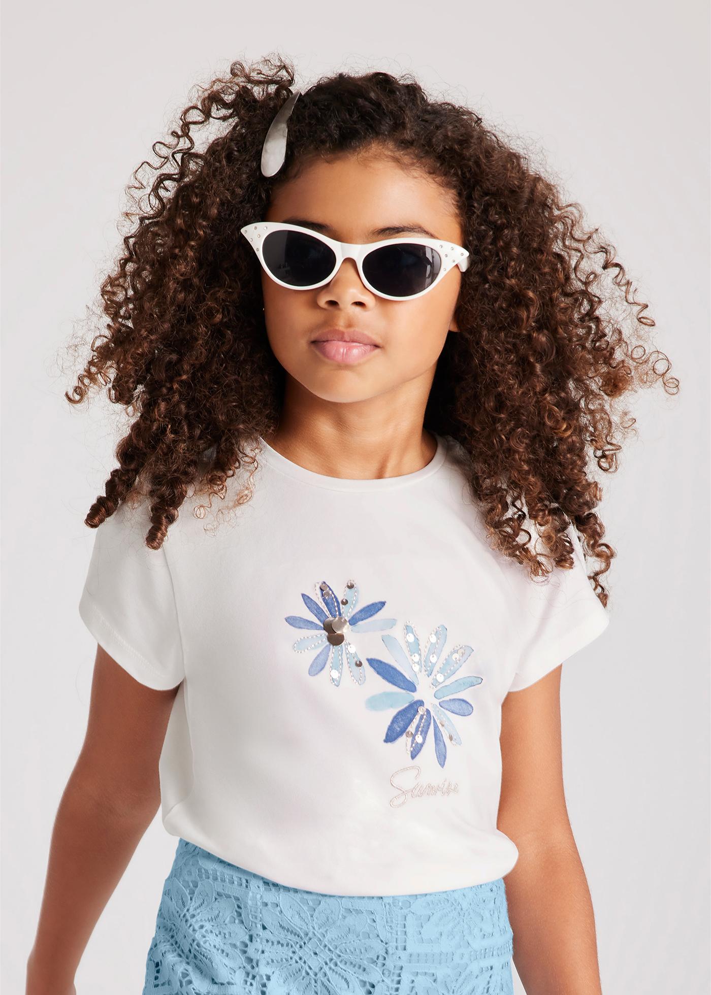 Girl T-Shirt with Flower Embroidery