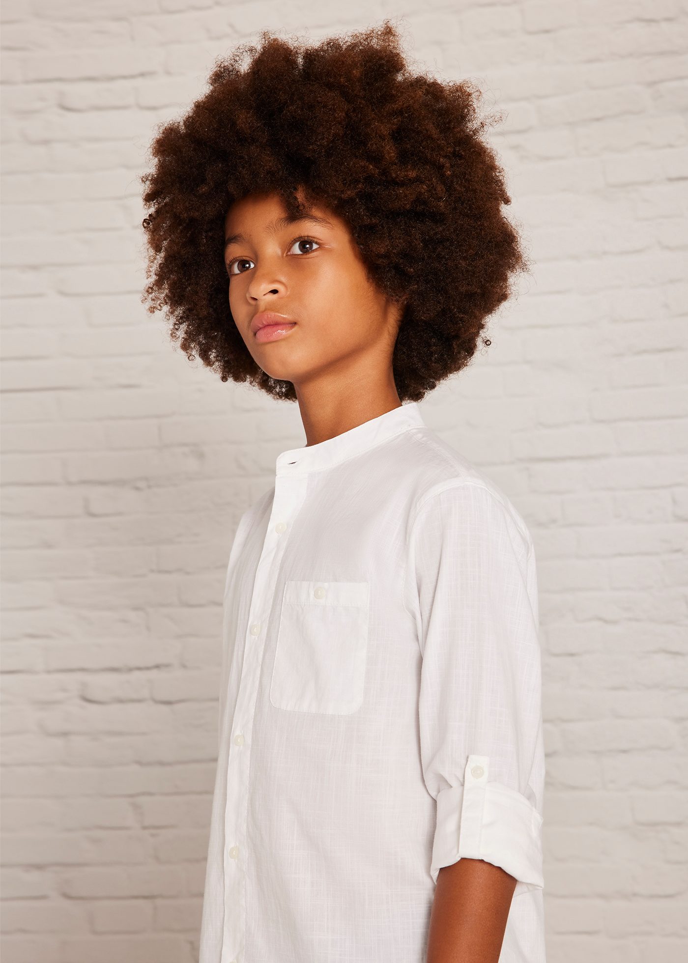 Boy Long Sleeve Band-Collar Shirt