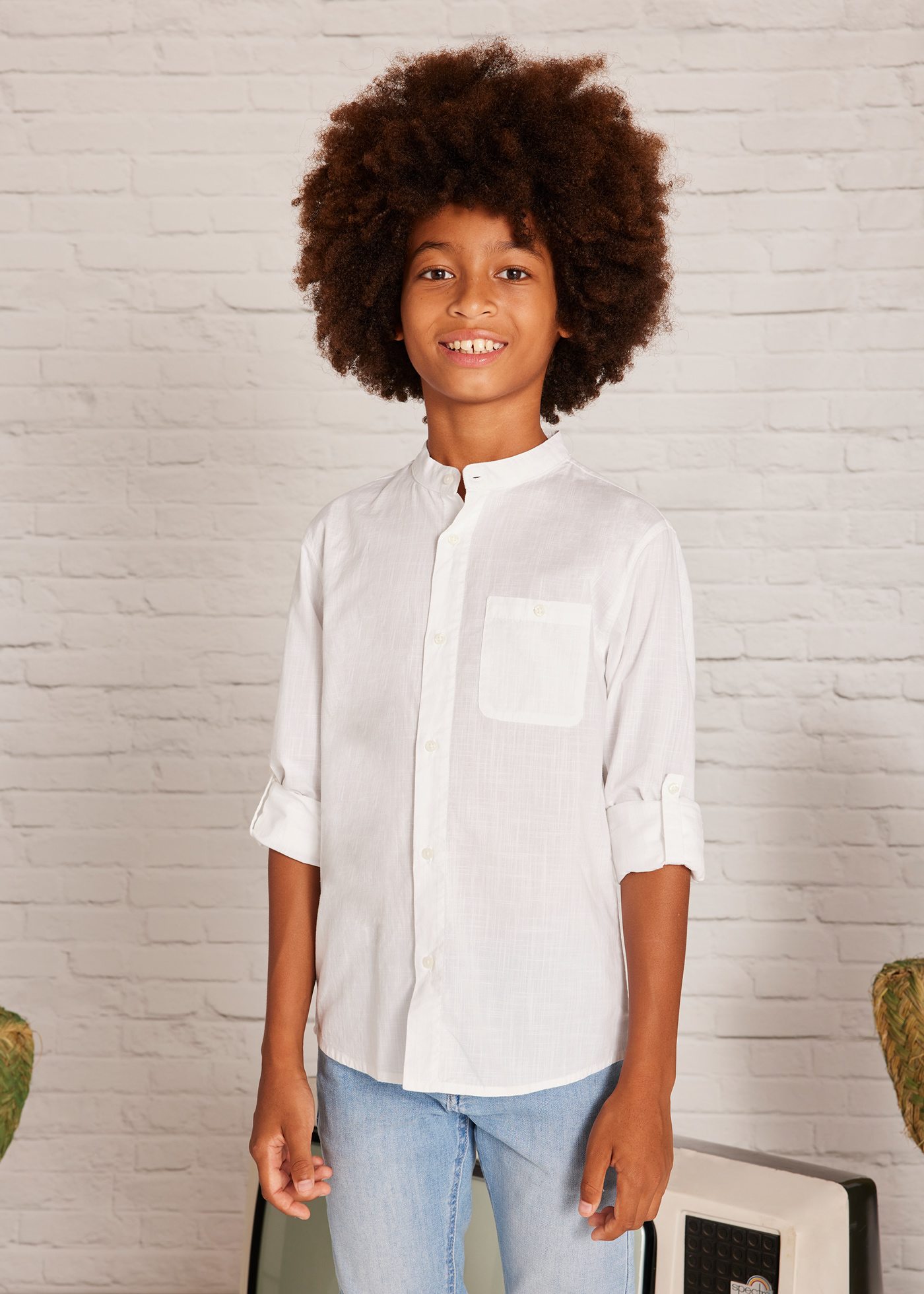 Boy Long Sleeve Band-Collar Shirt