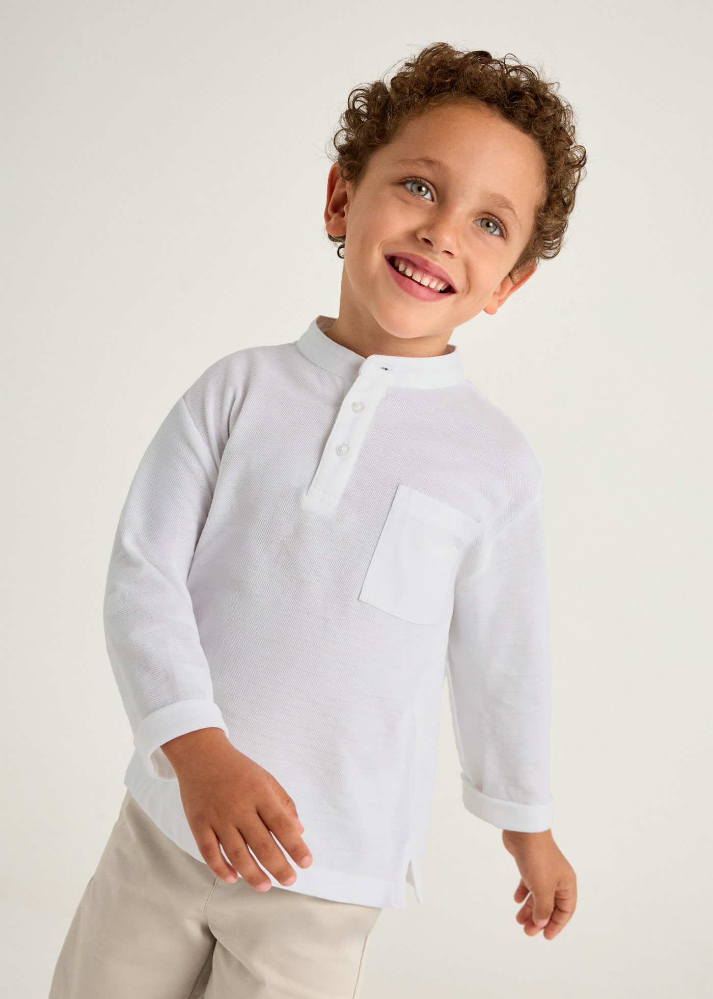 Boy Long Sleeve Mandarin Collar Polo