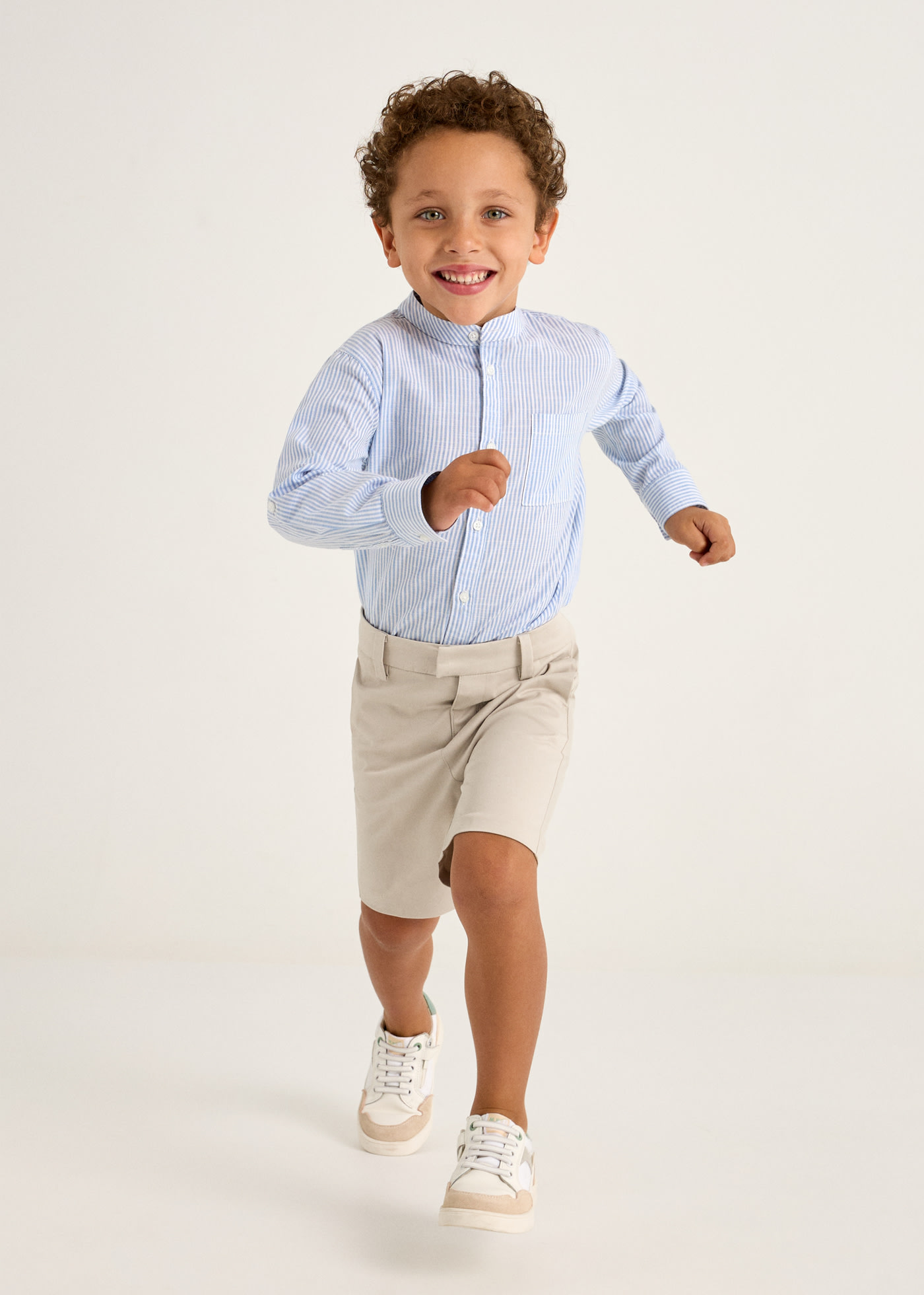 Boy Long Sleeve Striped Mandarin Collar Shirt