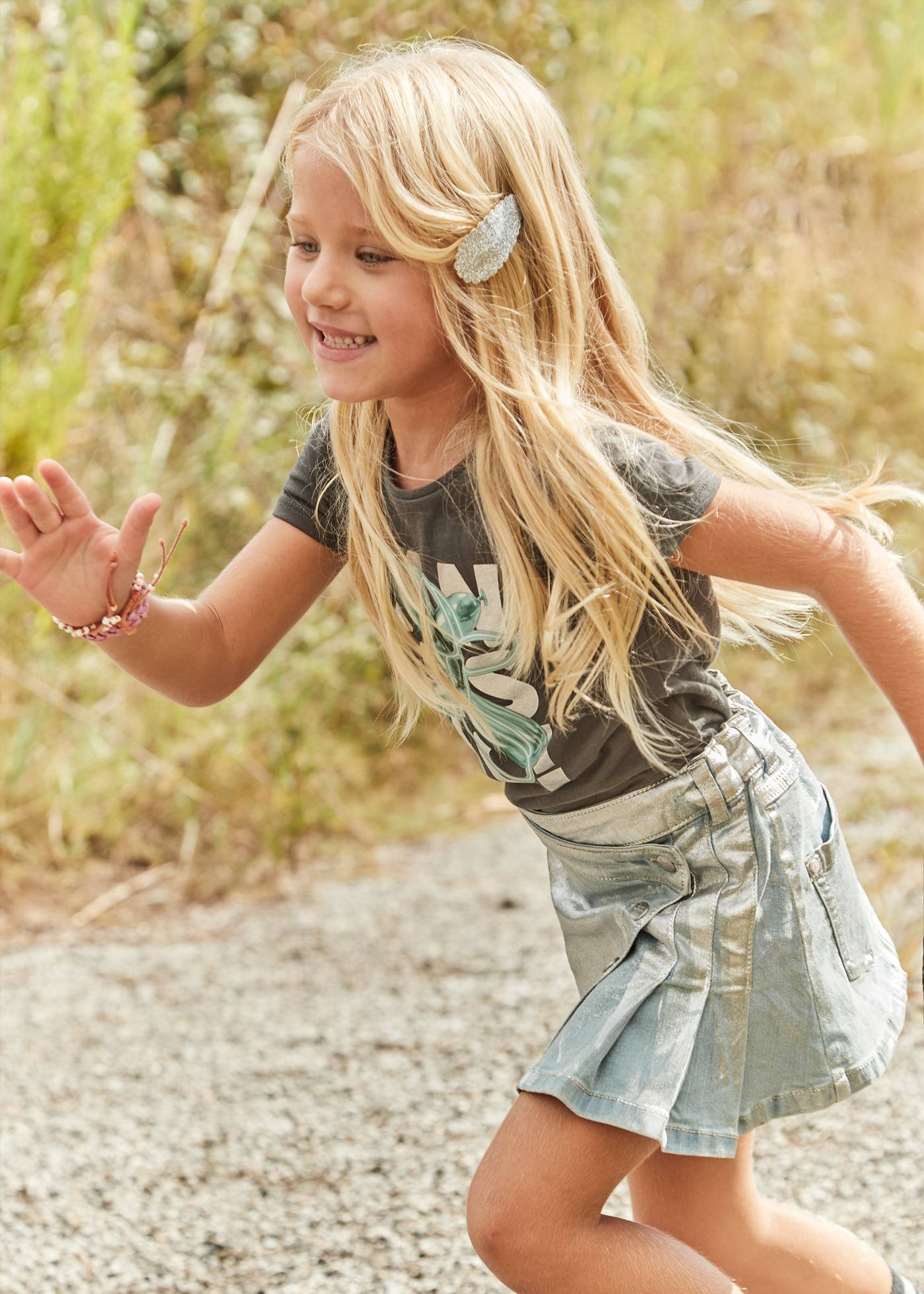 Girl Denim Skirt with Pleat Detail