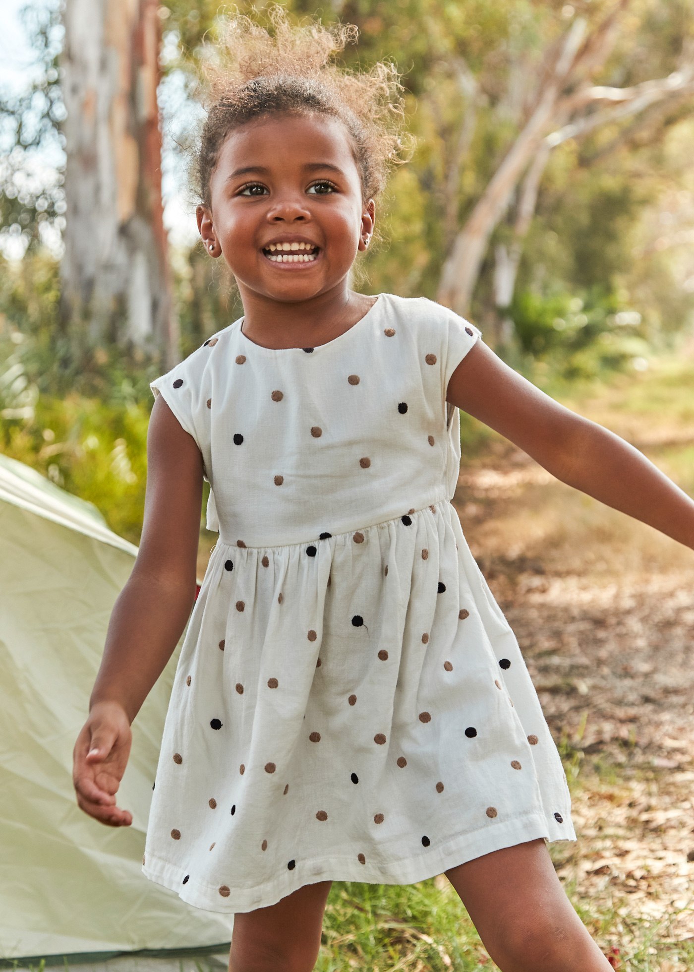 Girl embroidered polka dot dress