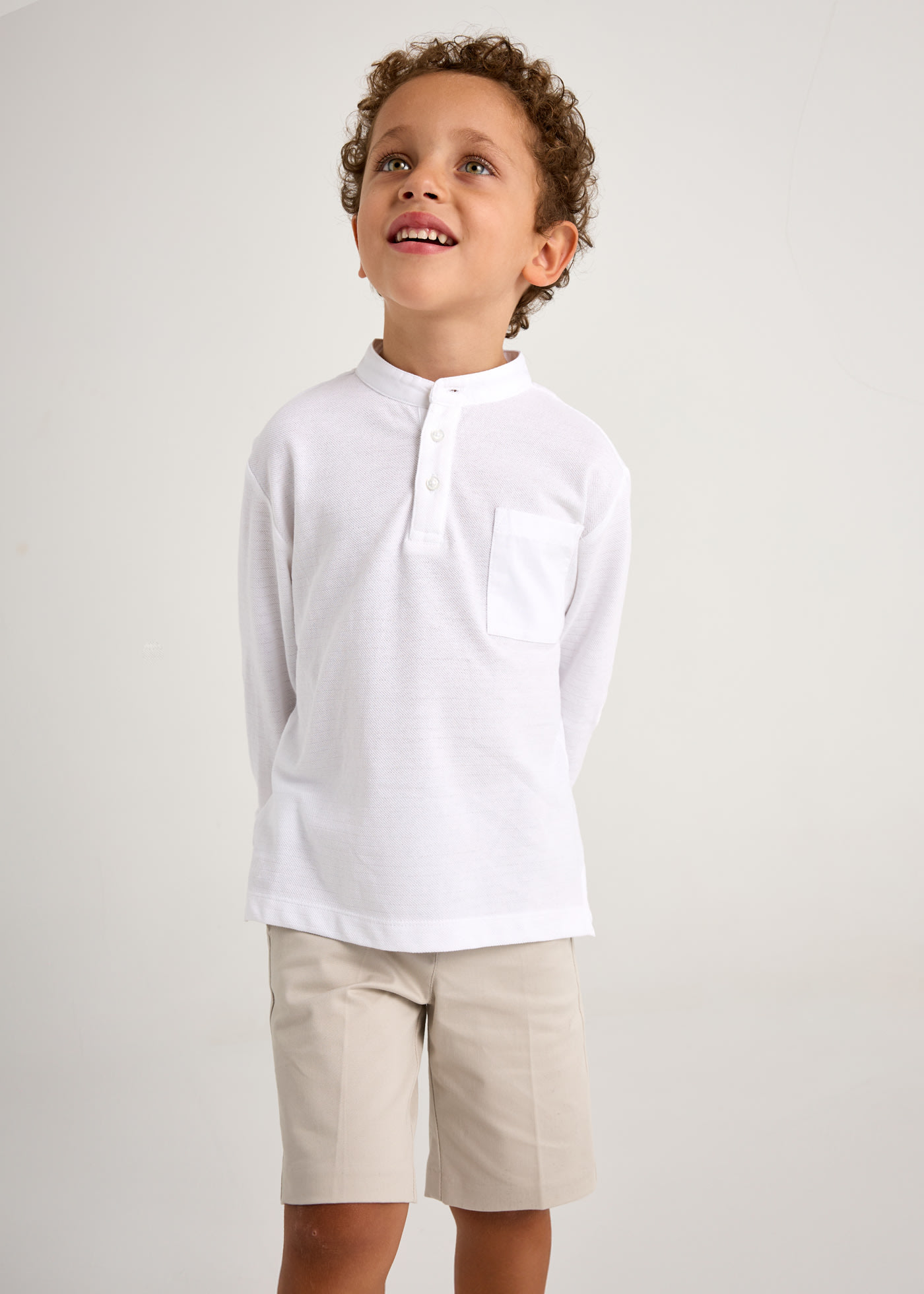 Boy Long Sleeve Mandarin Collar Polo