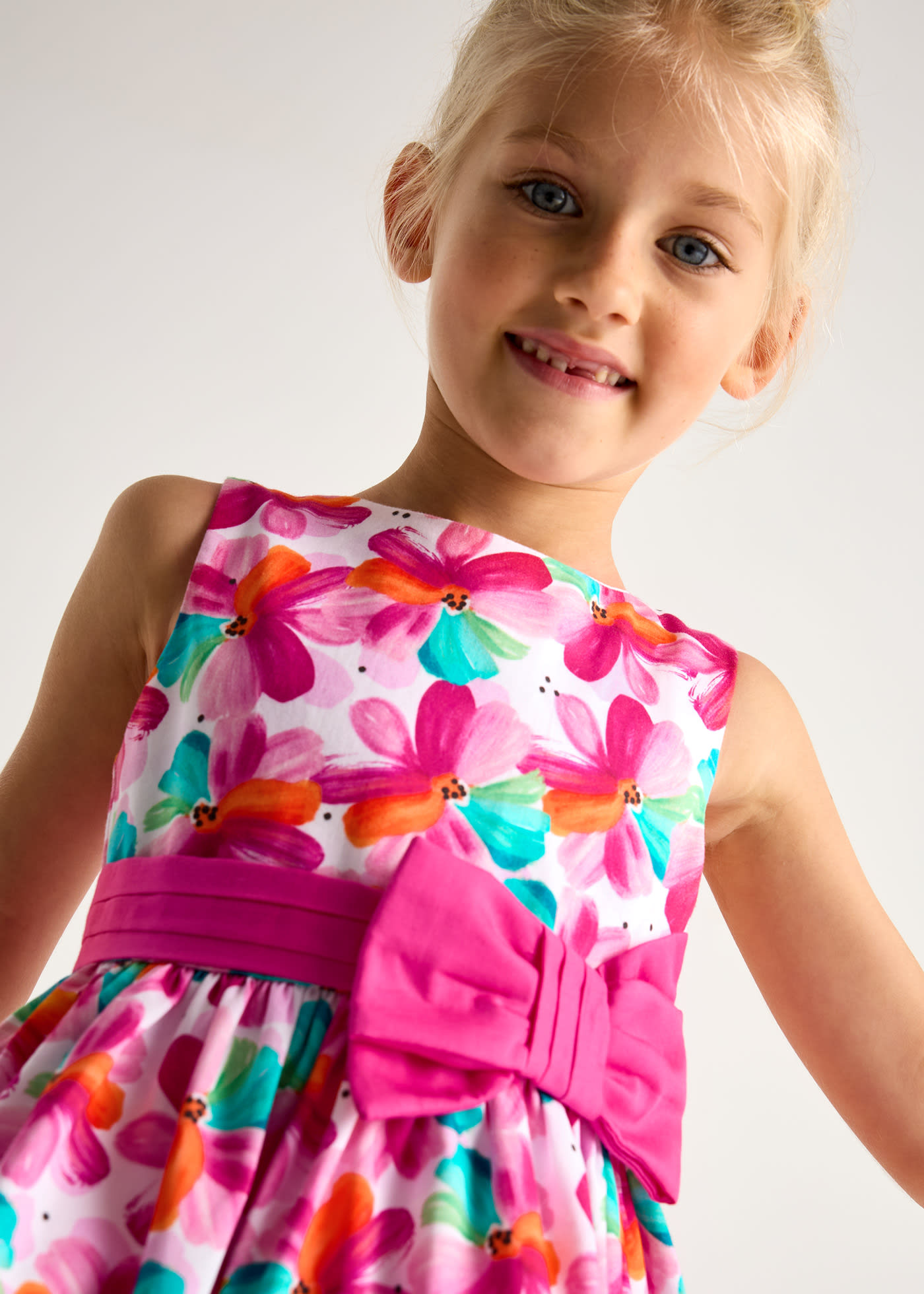 Girl print dress with bow