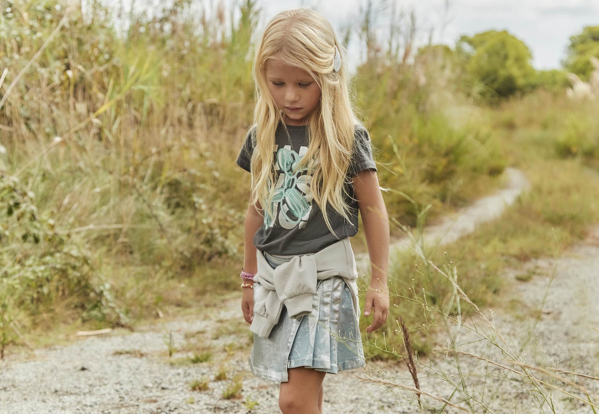 Girl pleated detail denim skirt