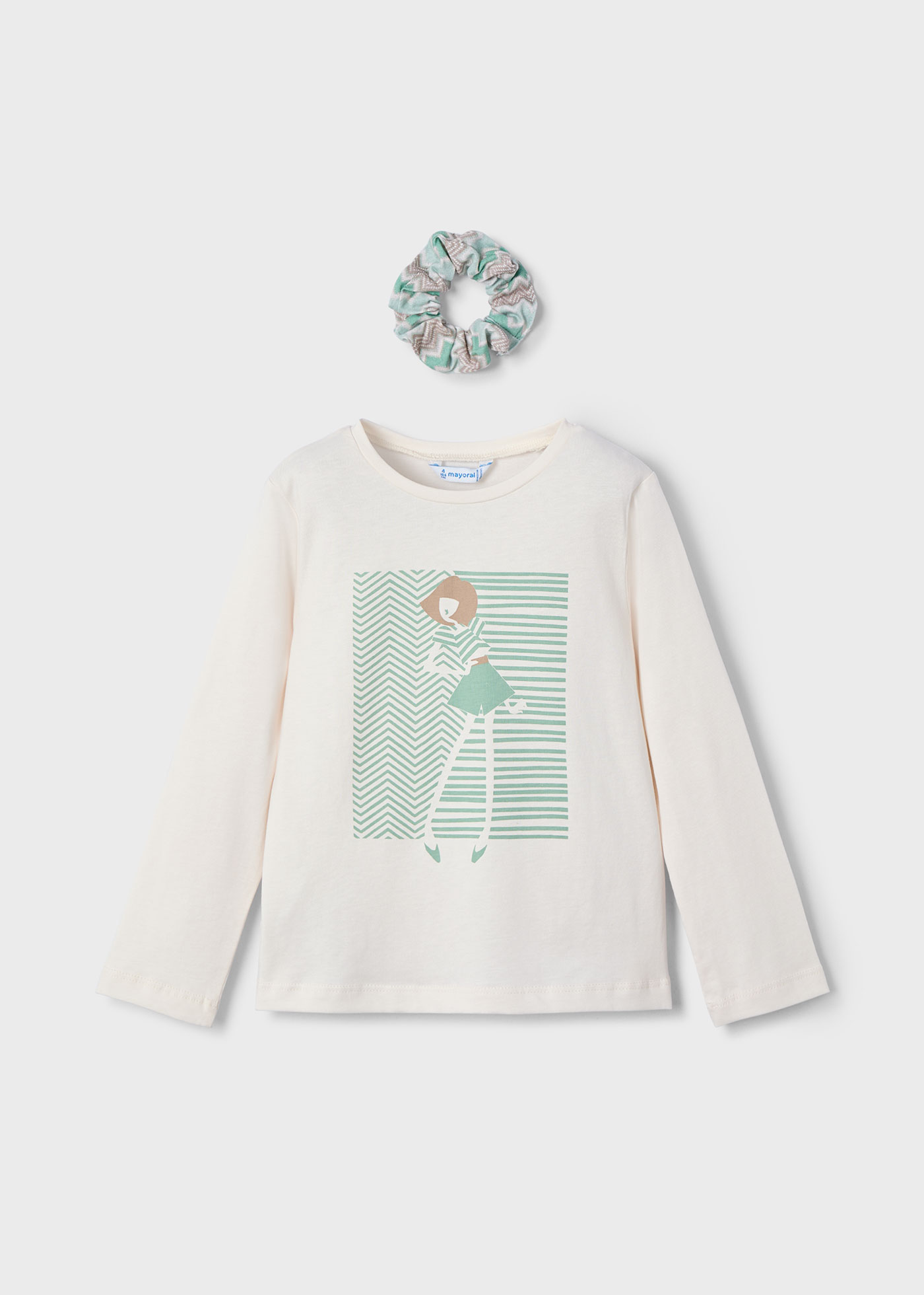 Girl Long-Sleeve T-Shirt with Hair Tie