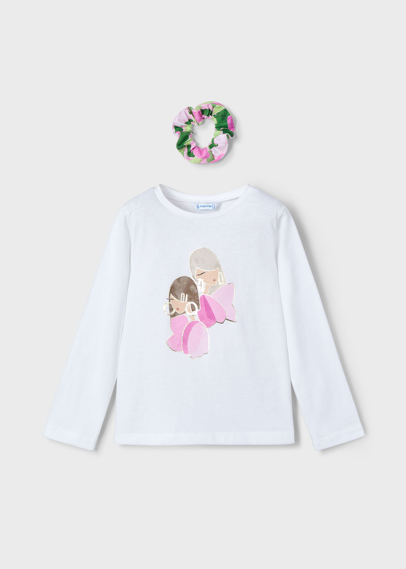 Girl Long-Sleeve T-Shirt with Hair Tie