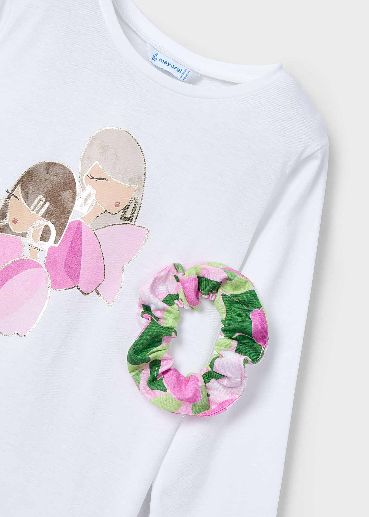 Playera manga larga con scrunchie niña