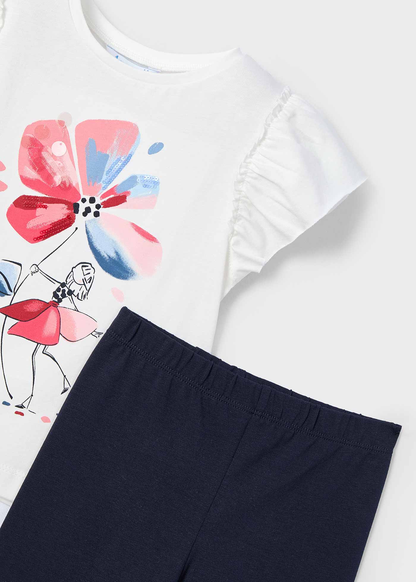 Set colanti si tricou floare fetita