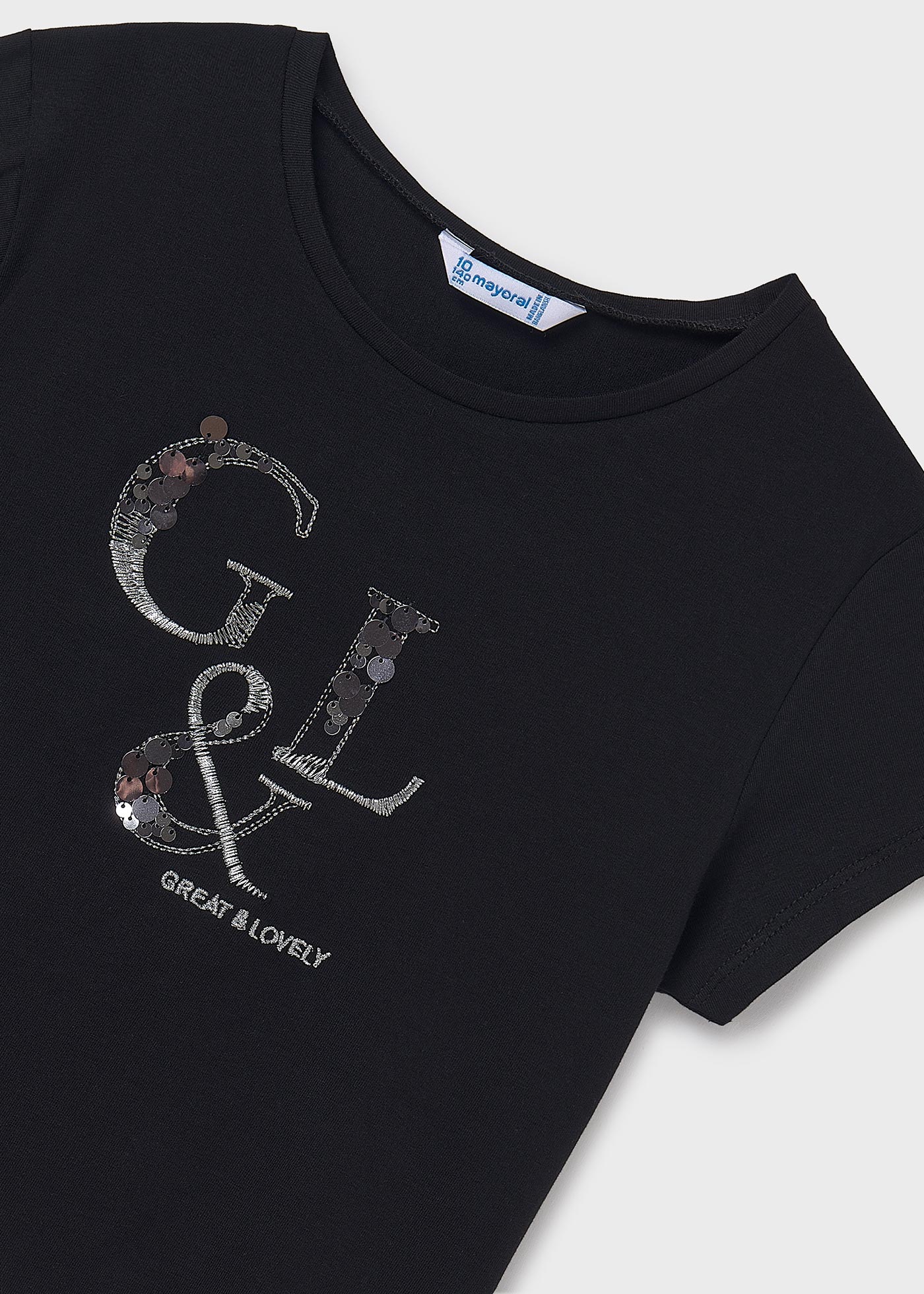 Girl basic metallic text t-shirt