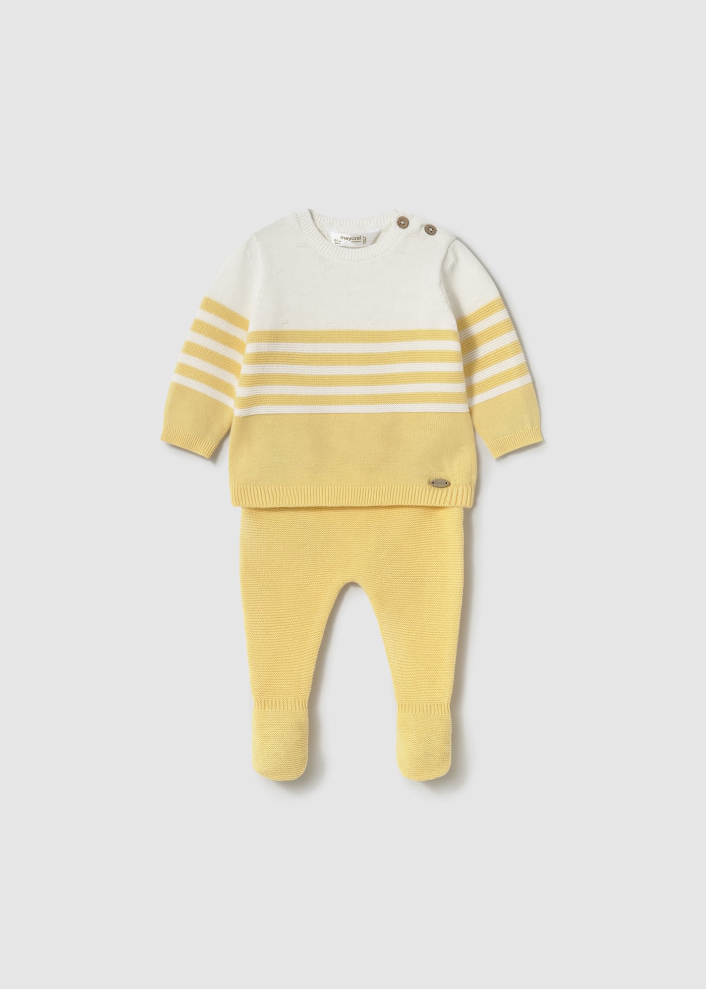 Set pantaloni cu botosei si pulover tricot nou-nascut