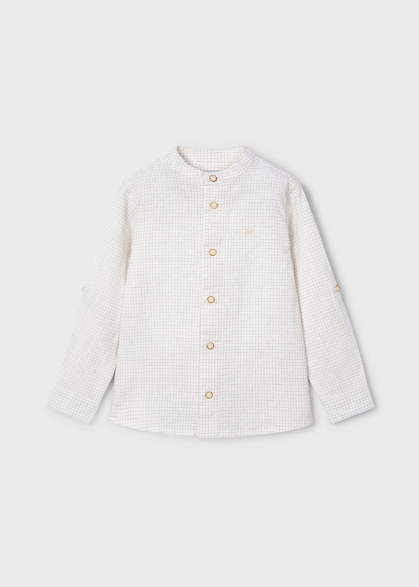 Boy checkered mao collar shirt