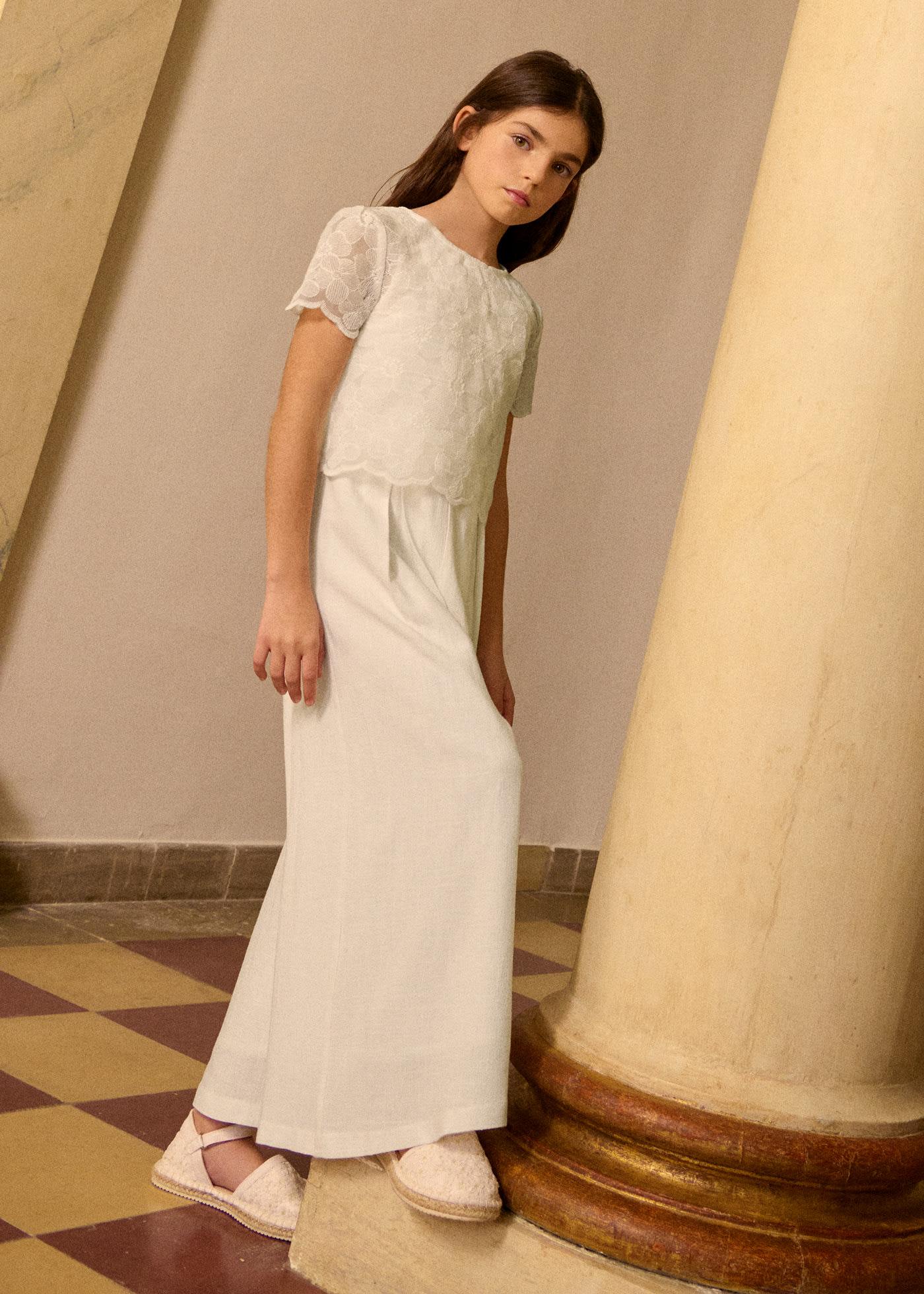 Girl christening jumpsuit with organza top