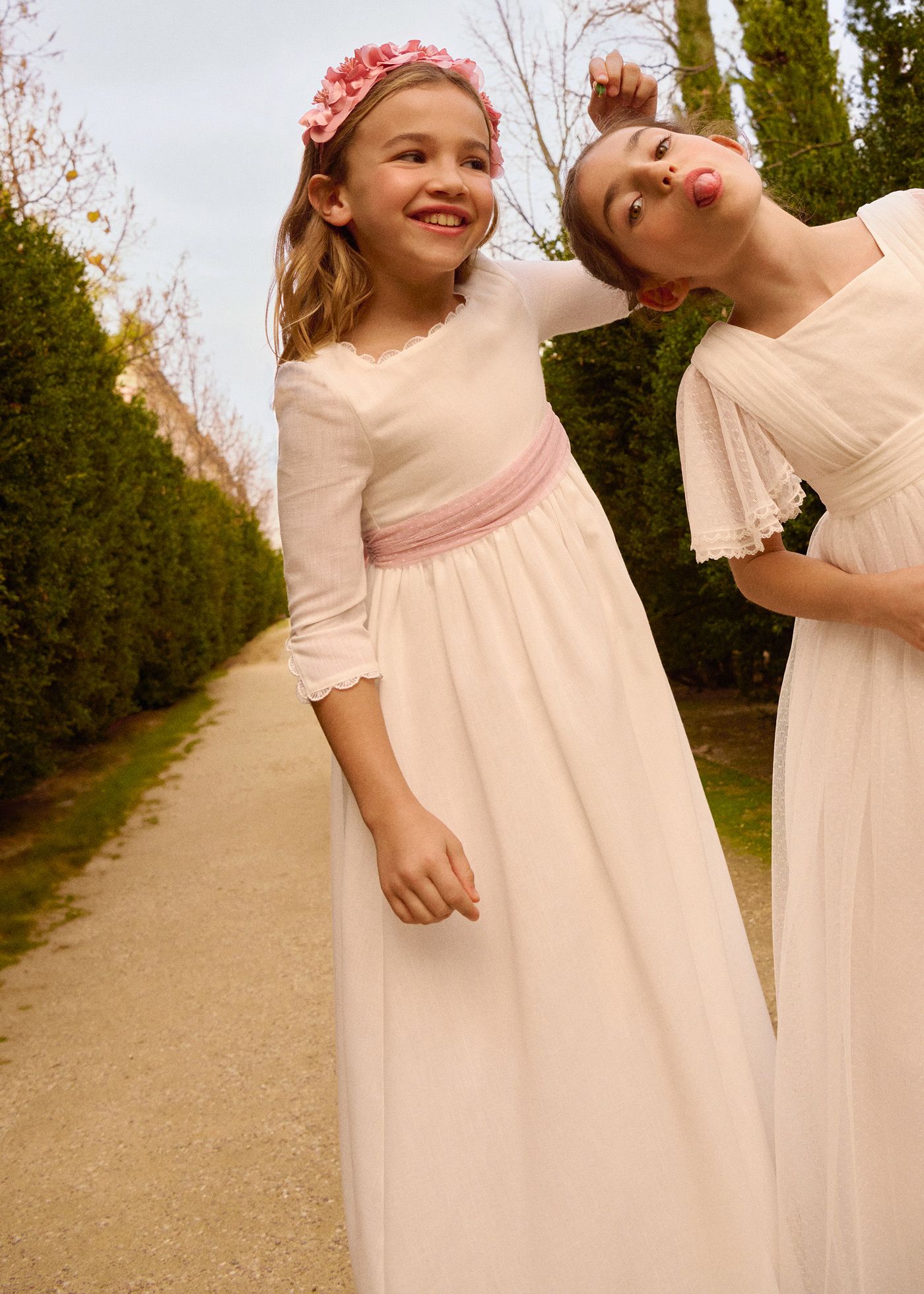 Robe Communion effet rustique fille