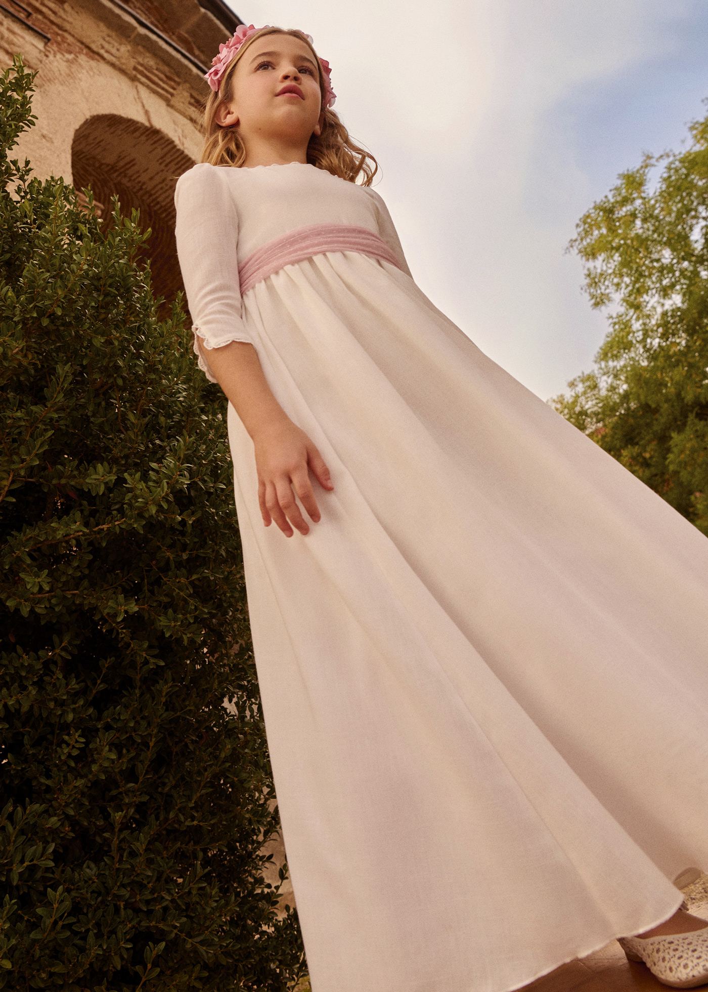 Vestido Comunión efecto rústico niña