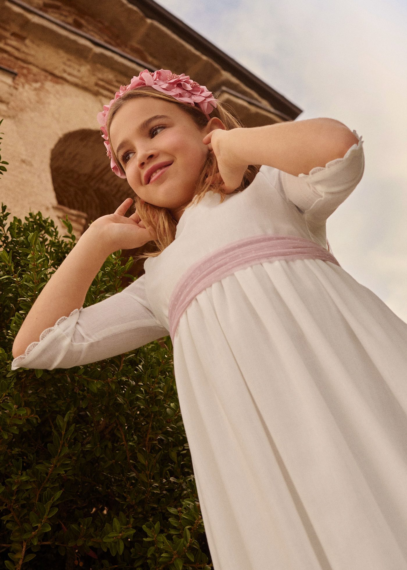Vestido Comunión efecto rústico niña