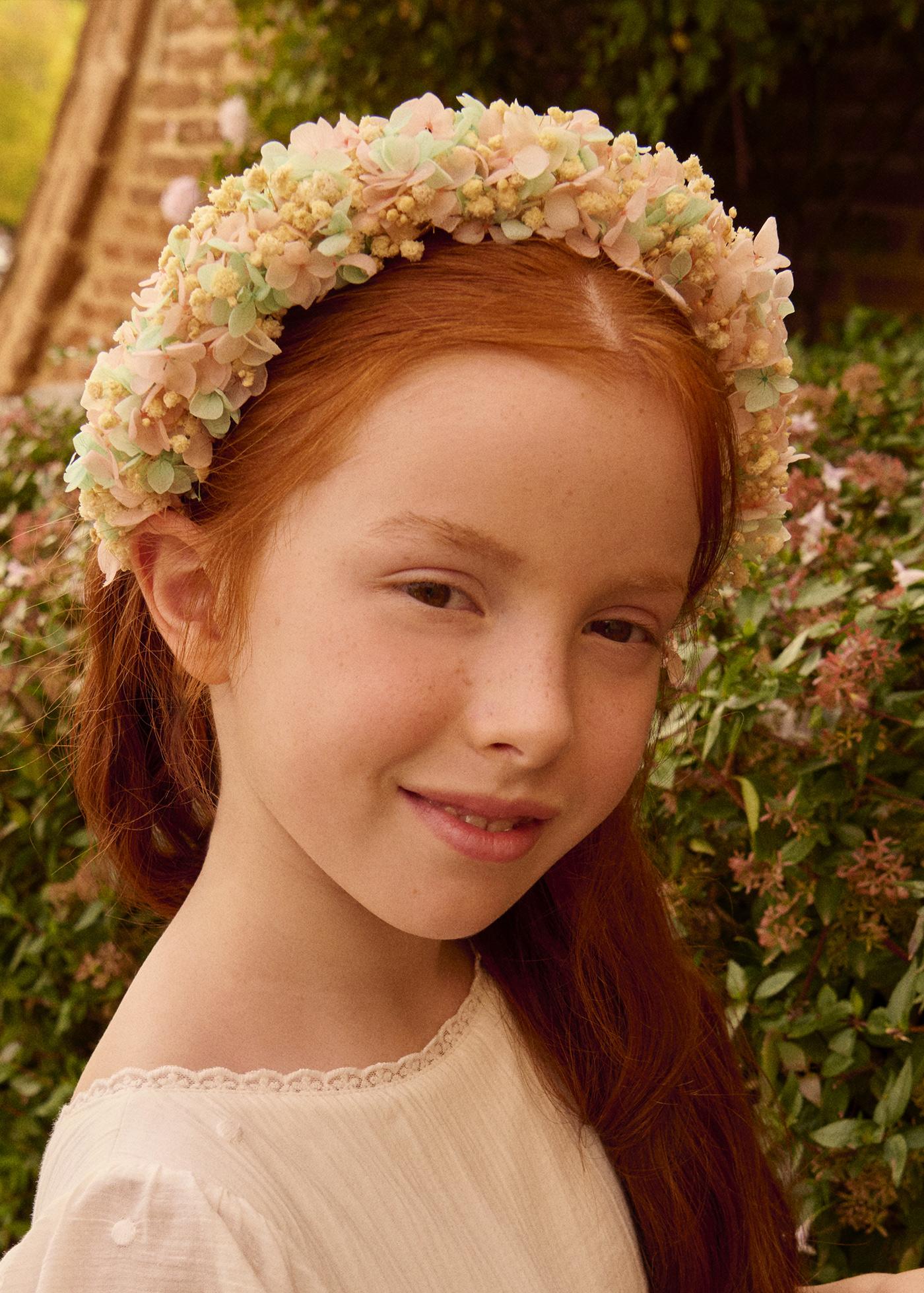 Couronne de communion avec fleurs conservées fille