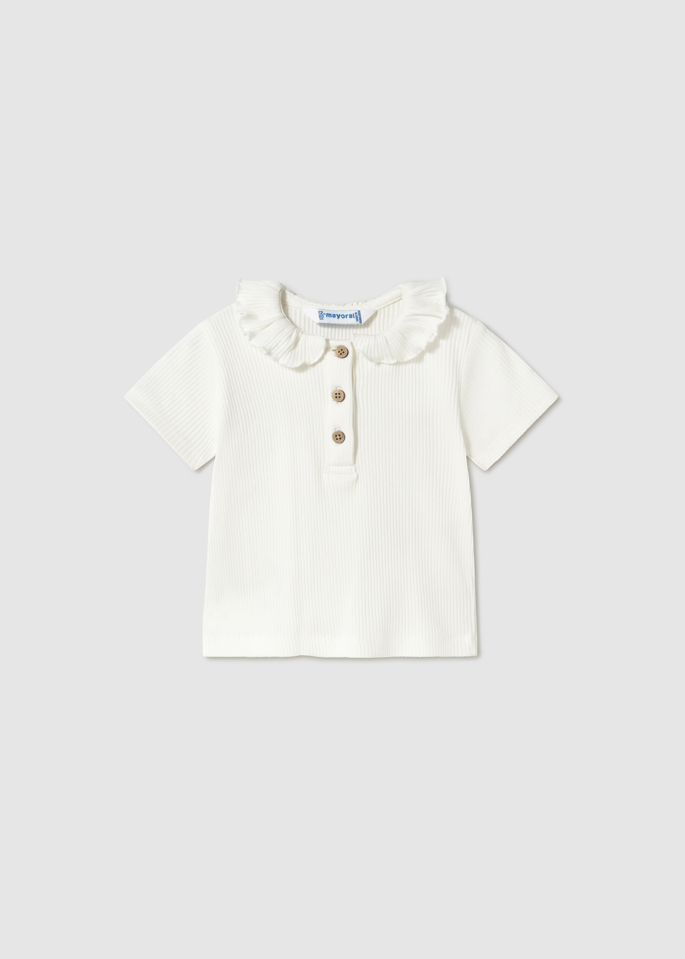 Baby ribbed polo shirt with ruffle collar