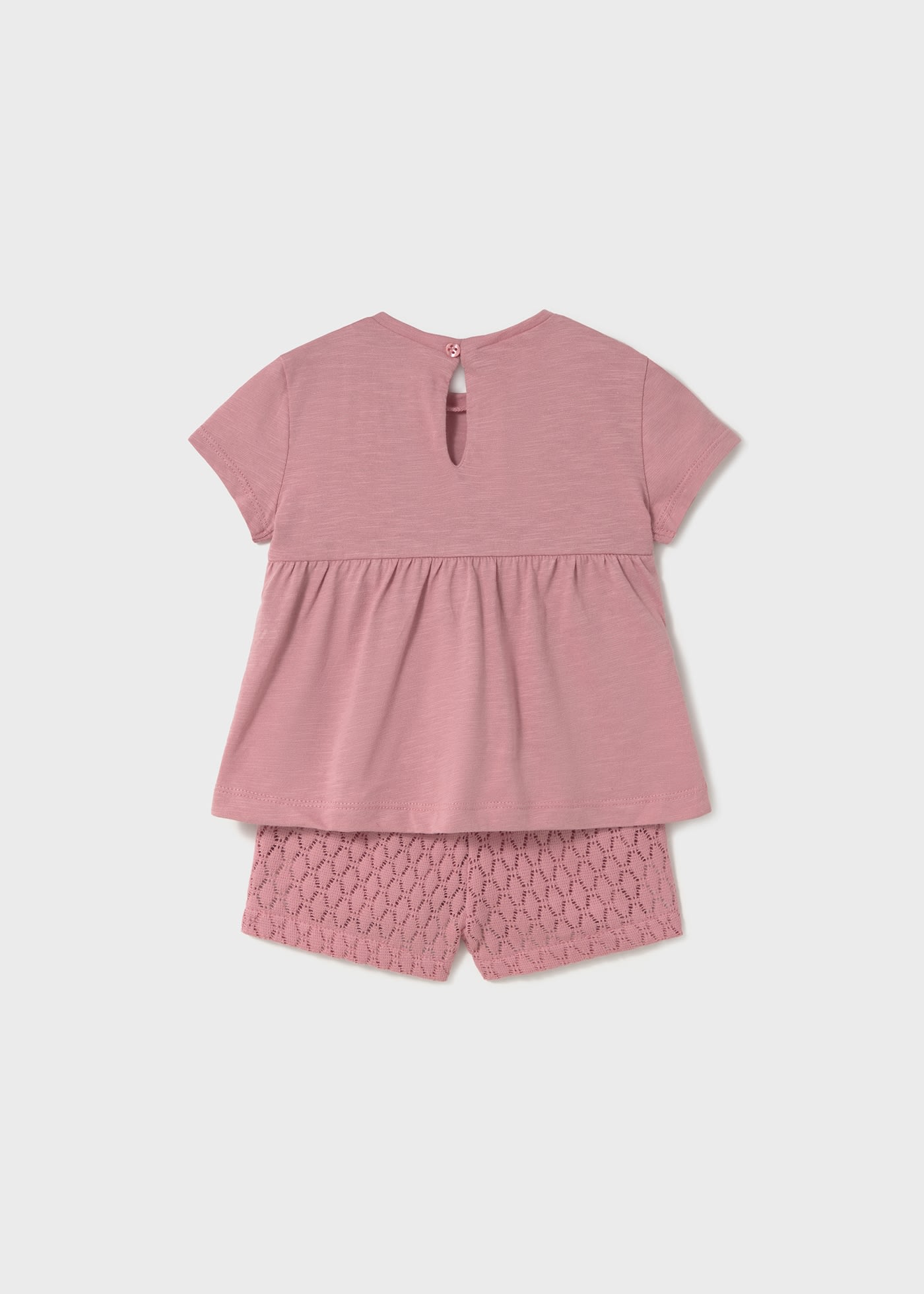 Conjunto calções e t-shirt colete simulado guipure bebé
