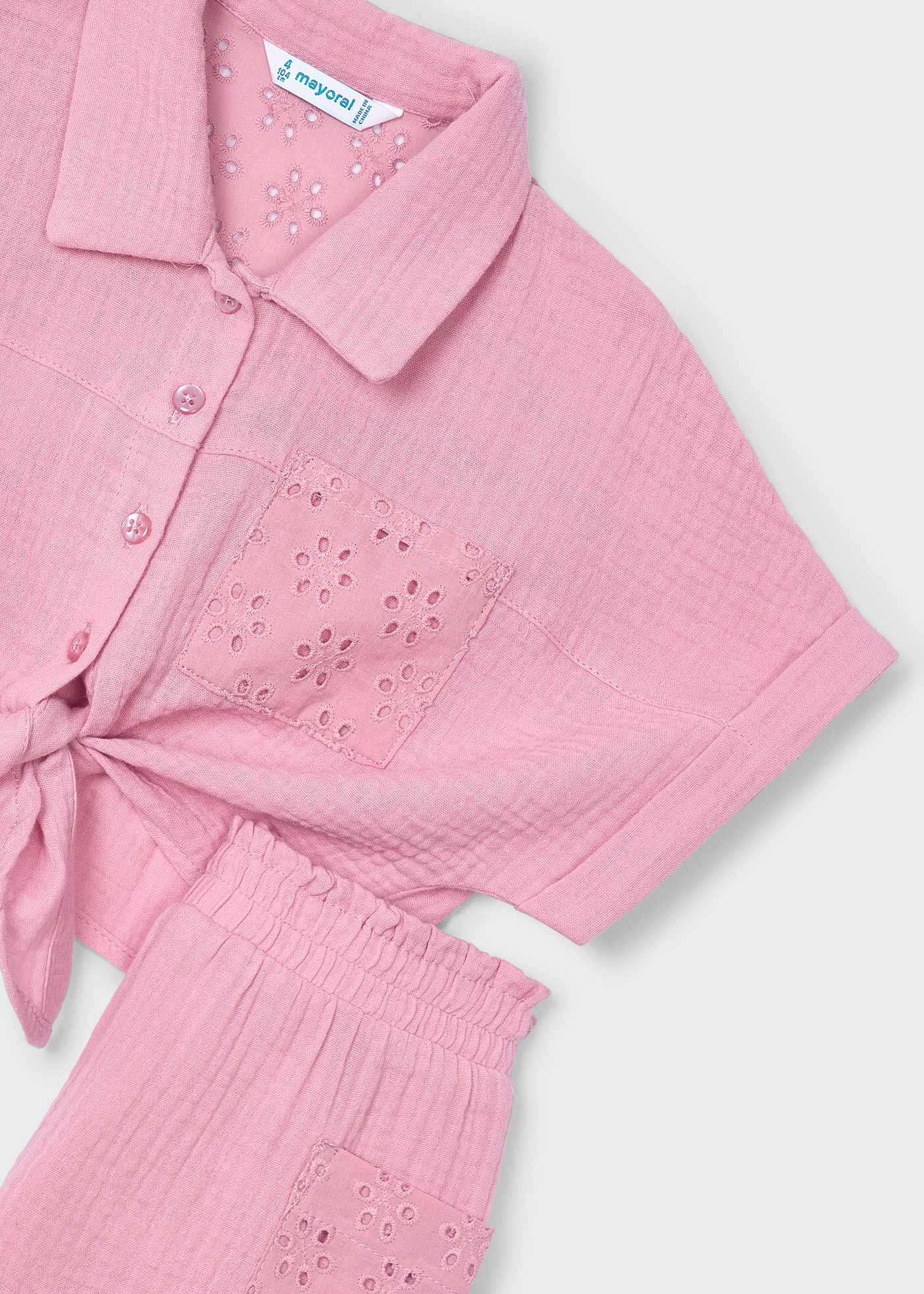 Girl openwork shorts and blouse set