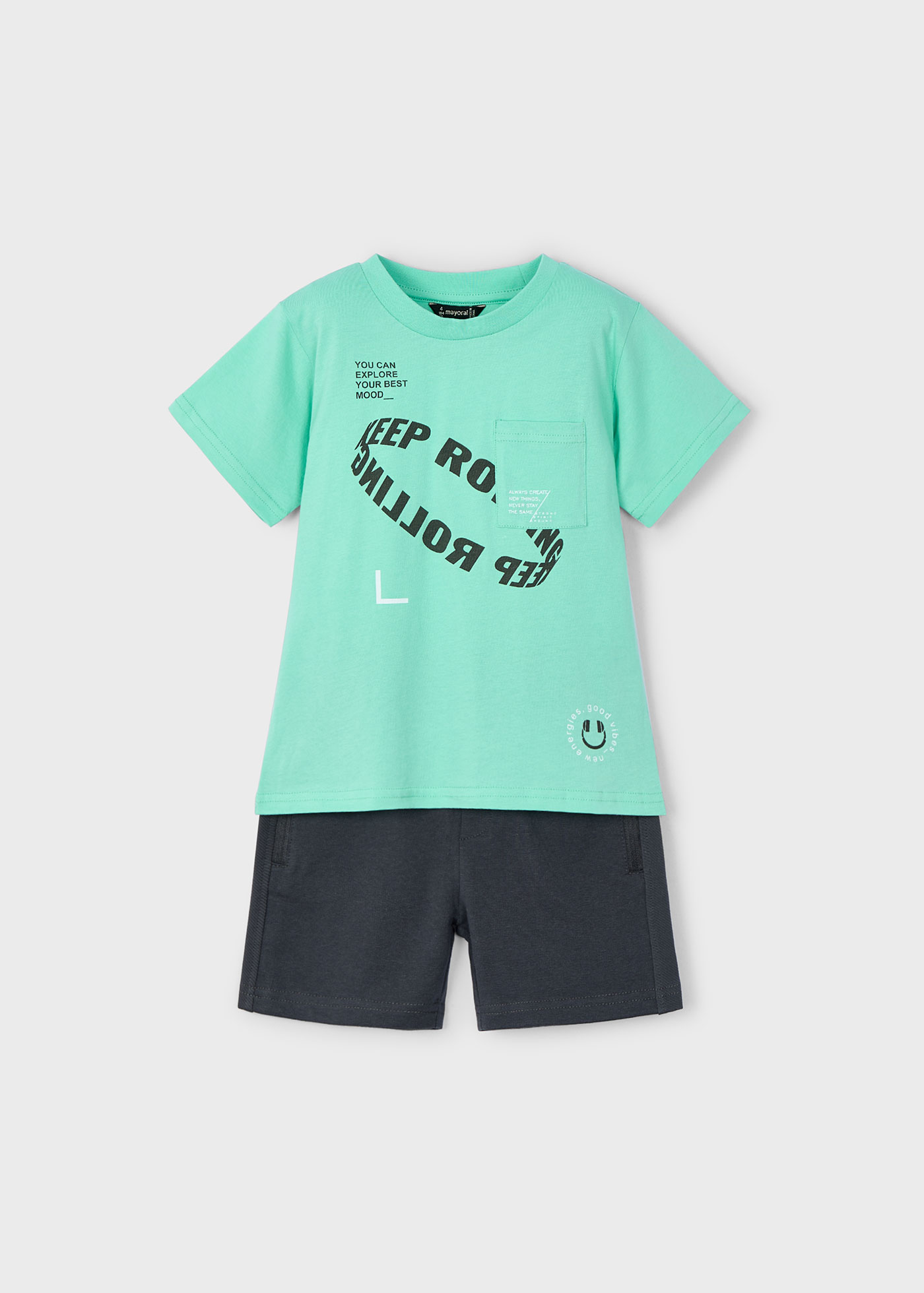 Conjunto bermuda e t-shirt texto menino