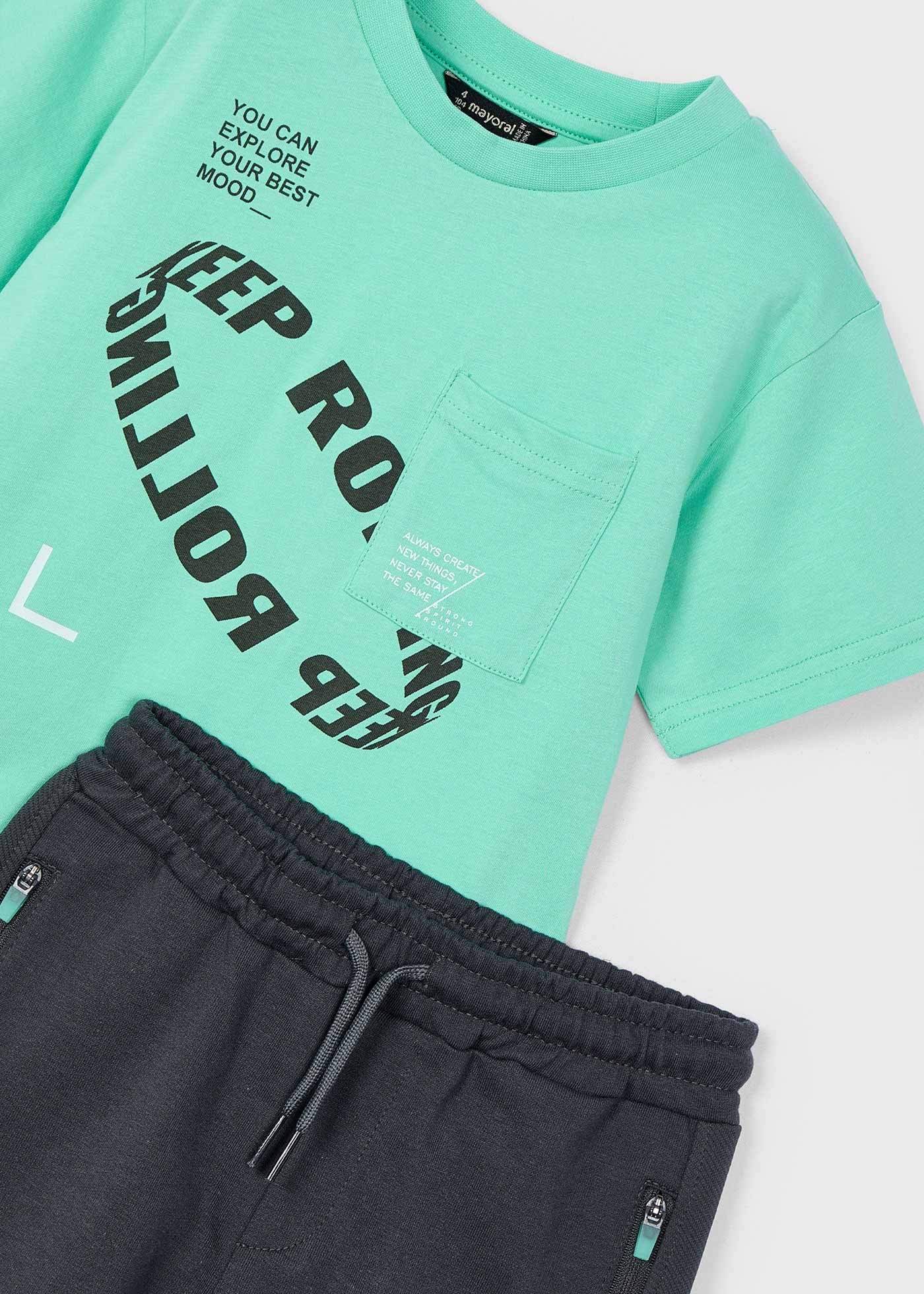 Boy text print shorts and t-shirt set