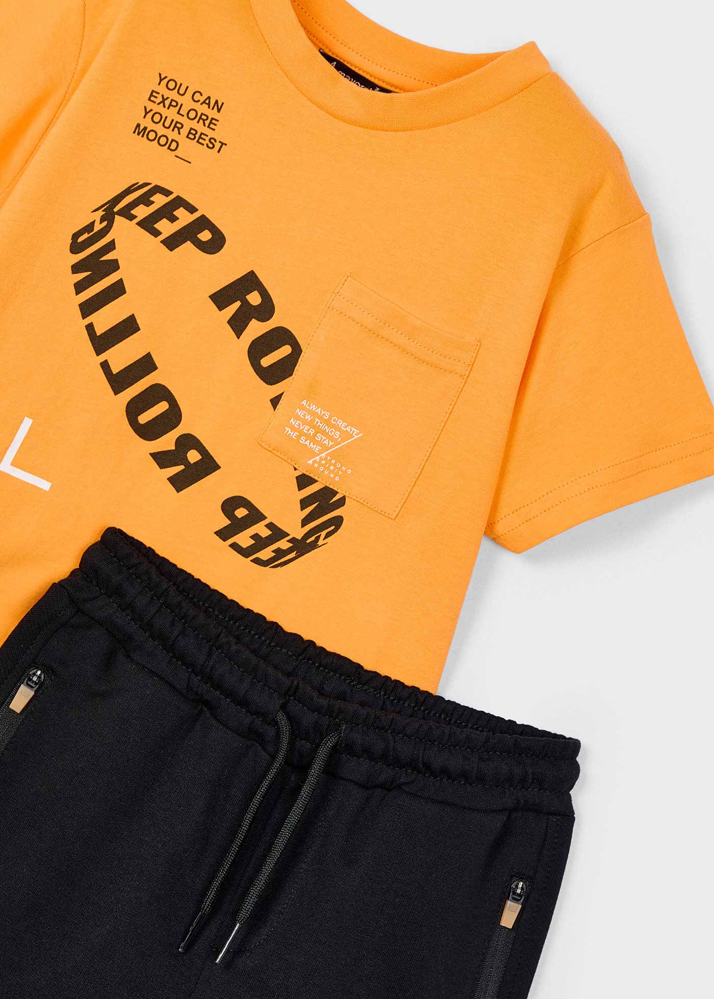 Boy text print shorts and t-shirt set