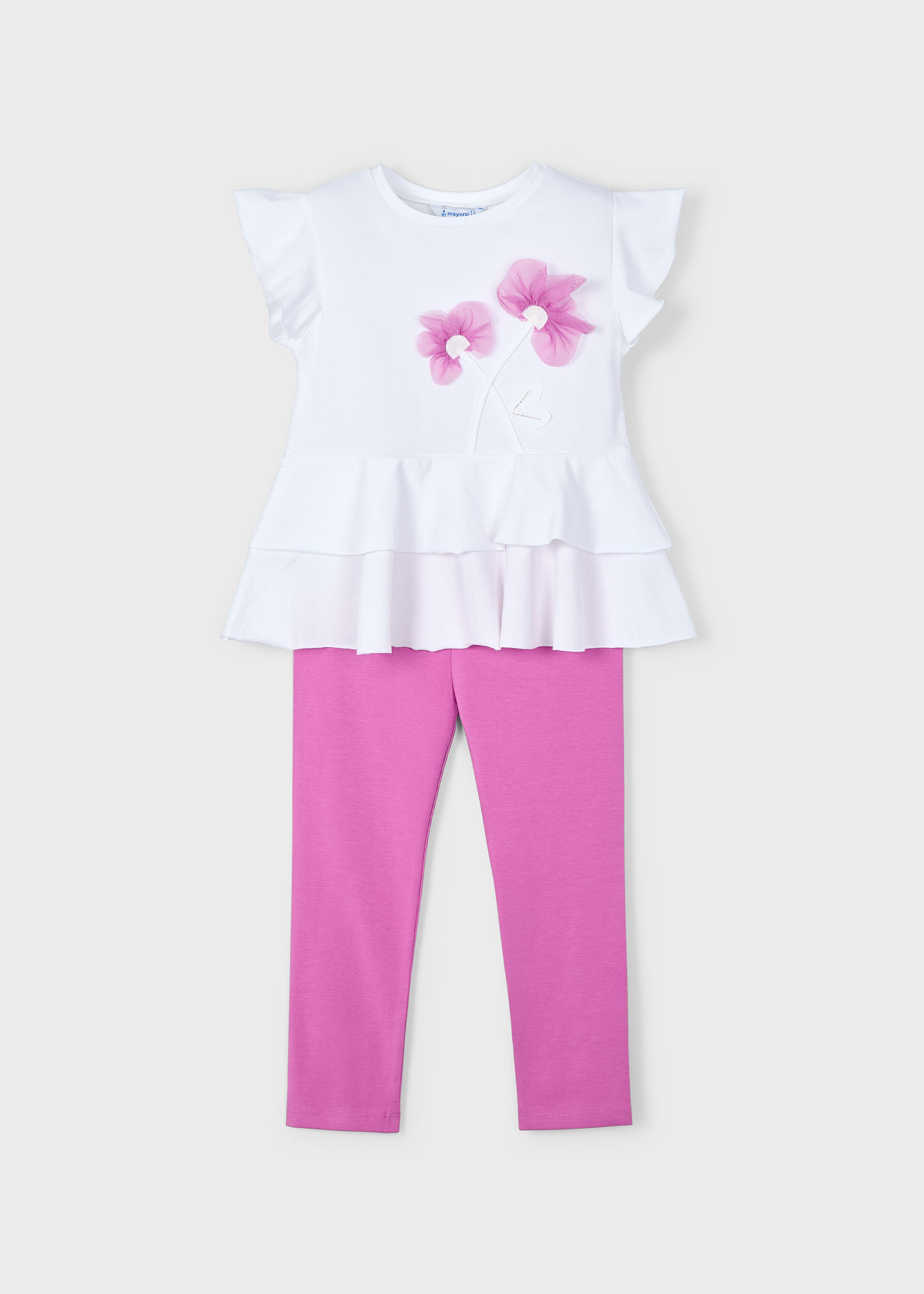 Conjunto legging tobillero y camiseta flores niña