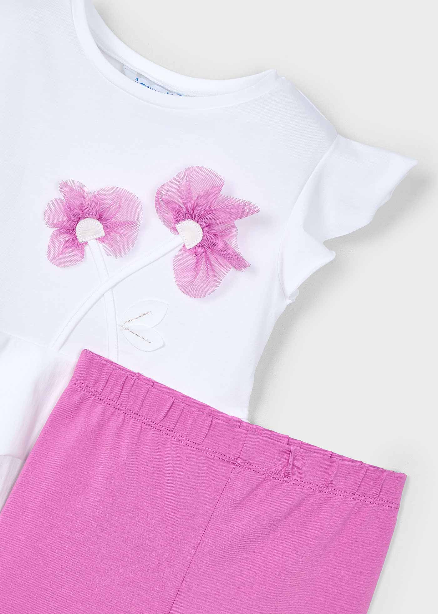 Conjunto legging tobillero y camiseta flores niña