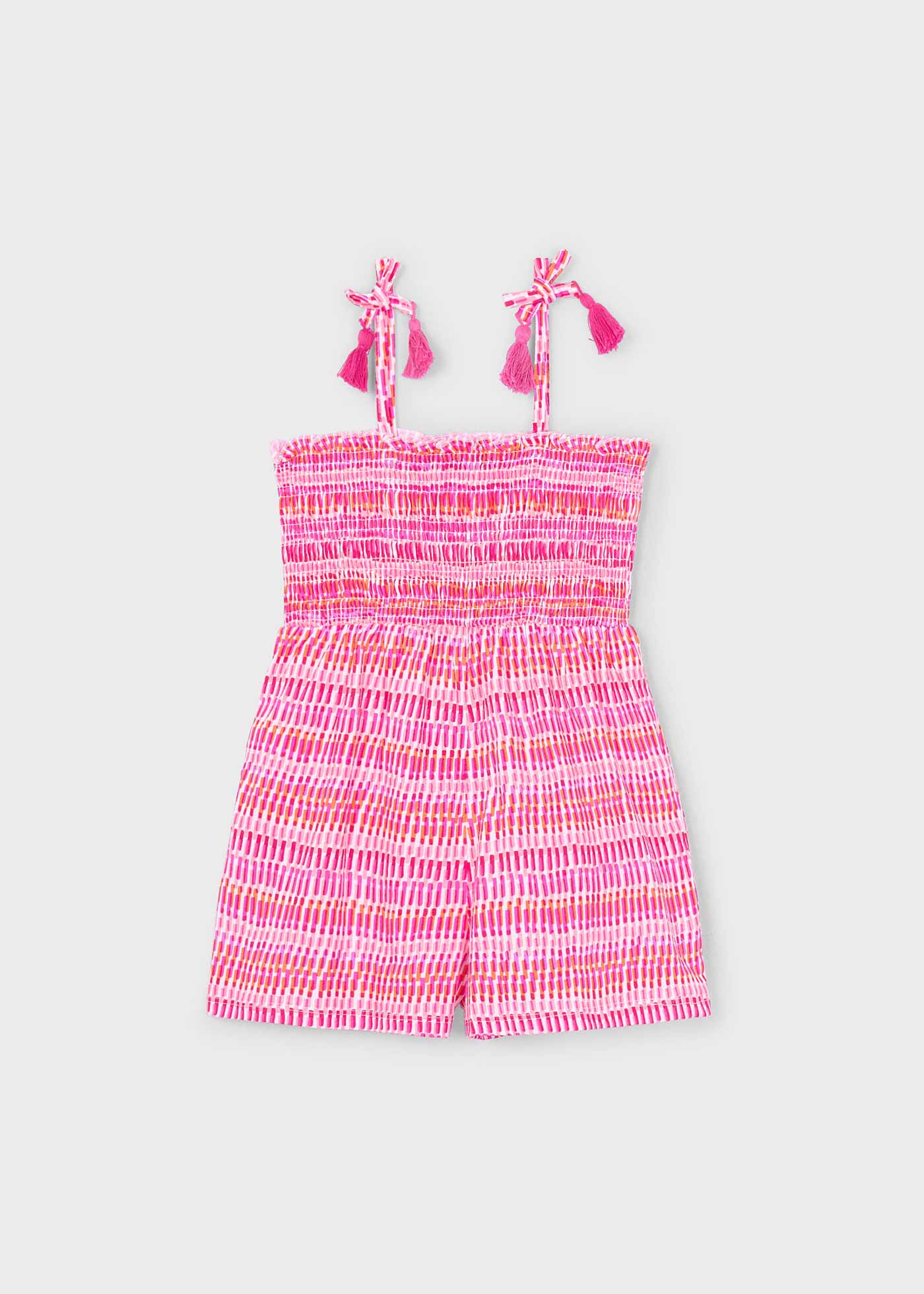Macacão curto estampado ninho de abelha menina