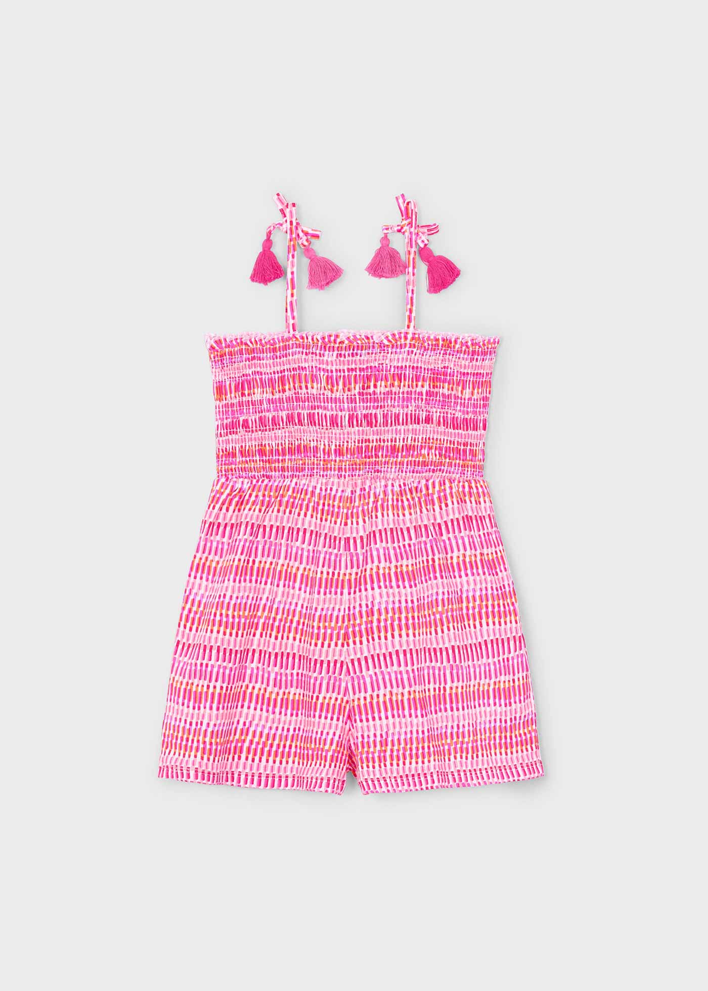 Macacão curto estampado ninho de abelha menina