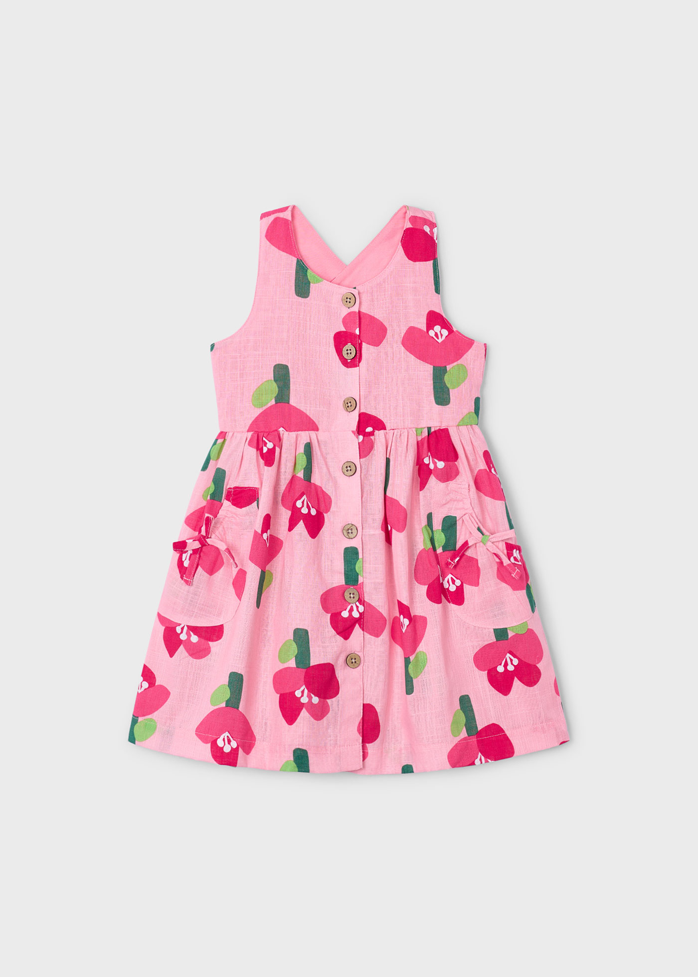 Girl Floral Print Buttoned Dress