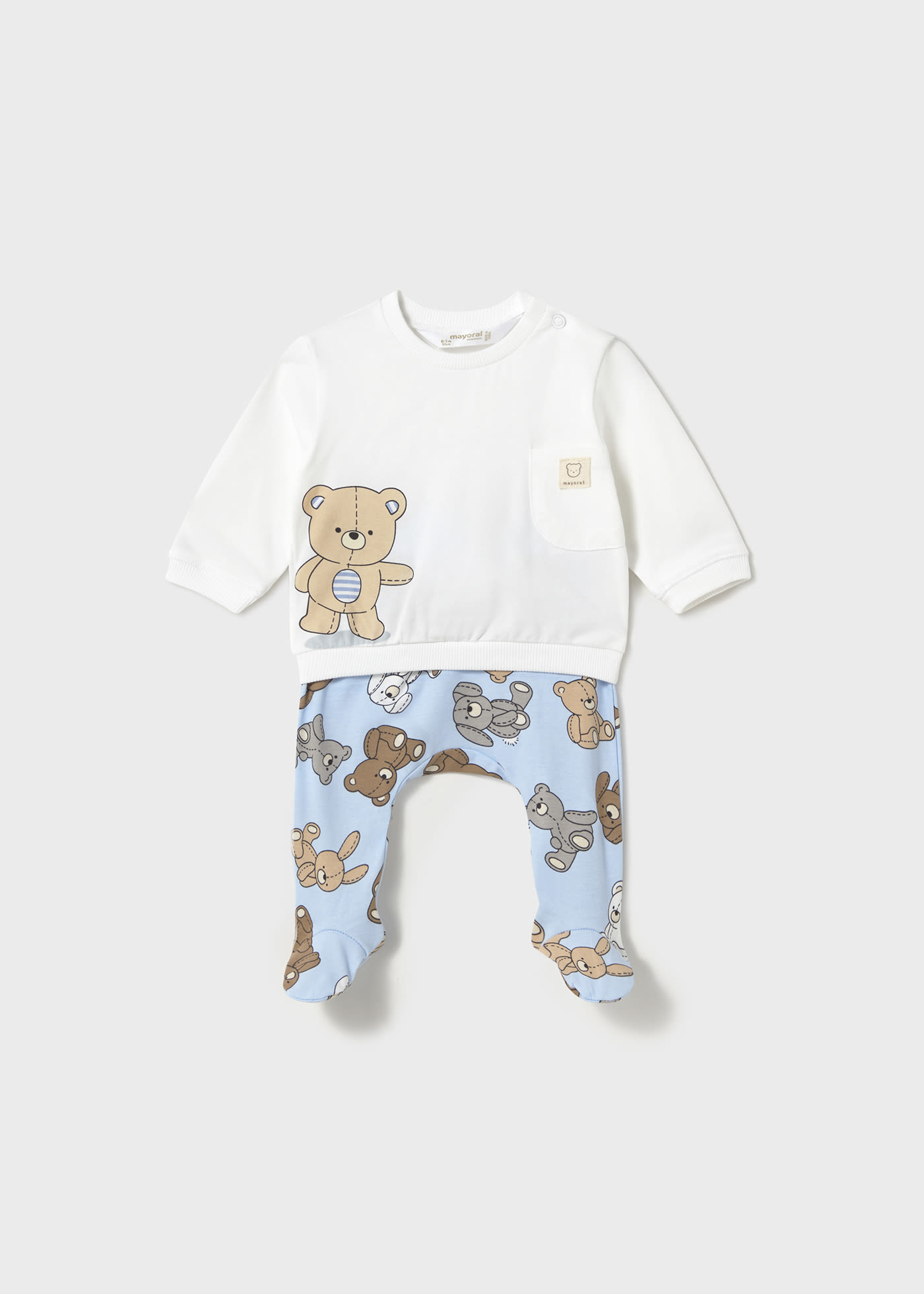 Conjunto calças com pés e camisola recém nascido