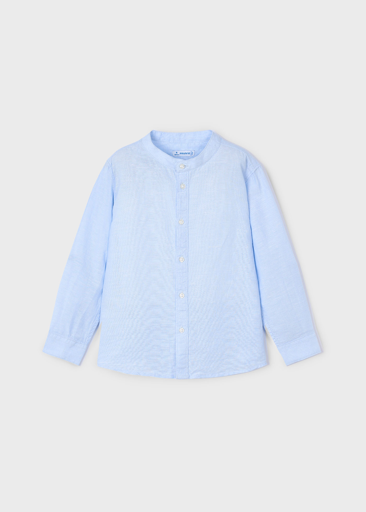 Boy Long Sleeve Linen Mandarin Collar Shirt