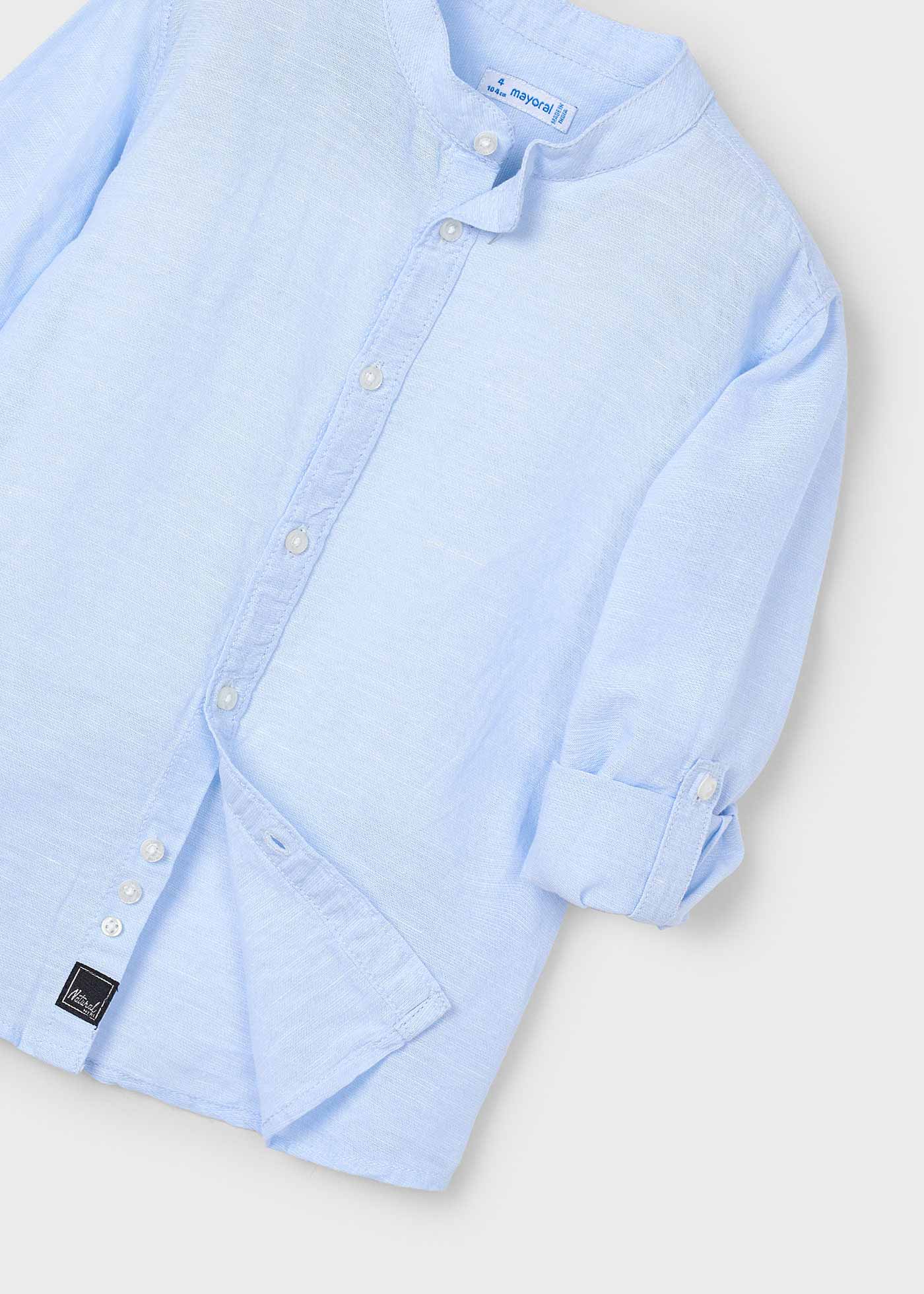 Boy Long Sleeve Linen Mandarin Collar Shirt