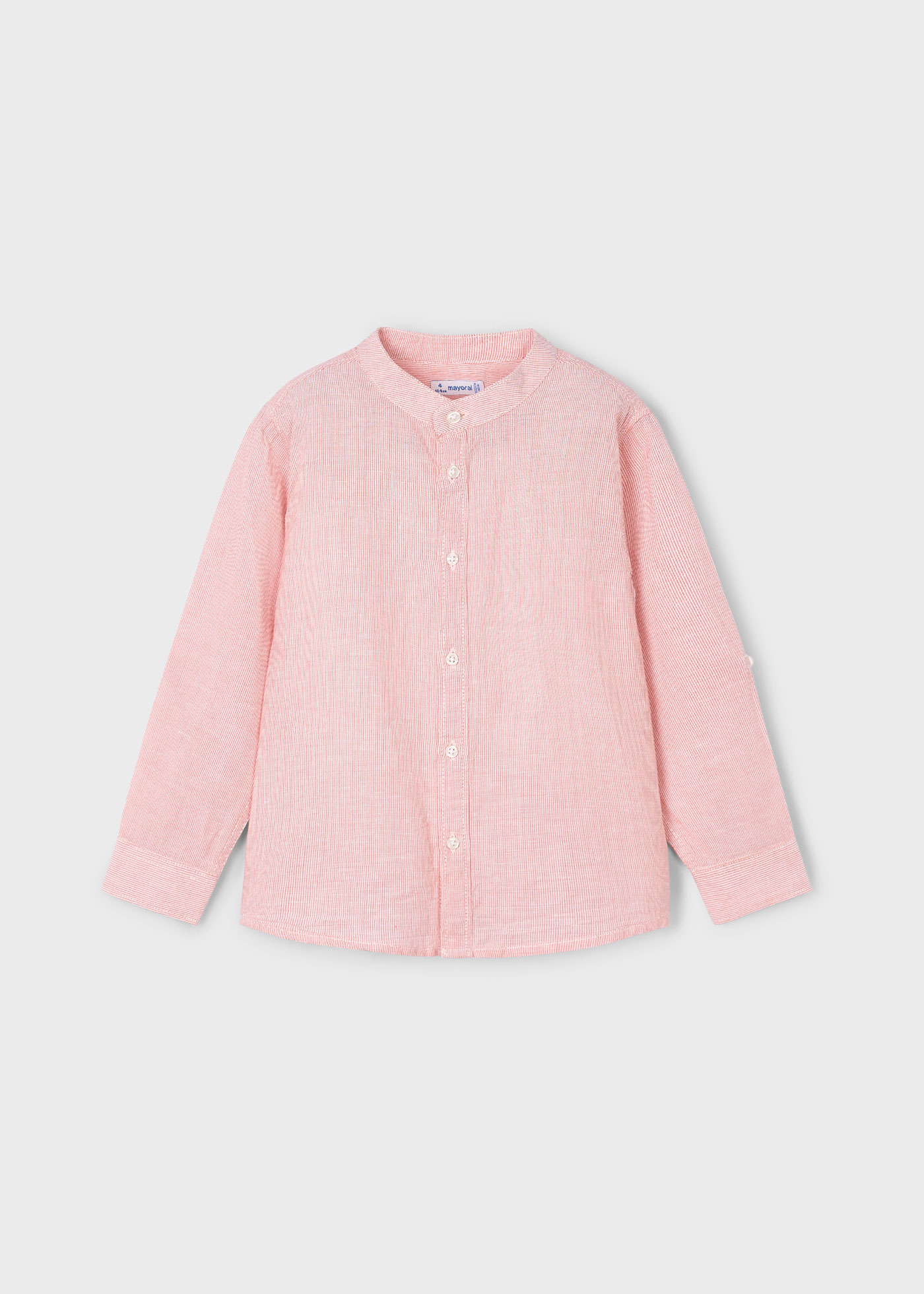 Boy Long Sleeve Linen Mandarin Collar Shirt