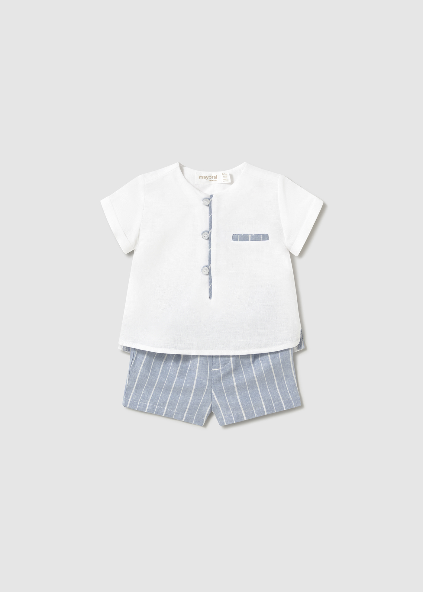 Conjunto pantalón corto y camisa con lino recién nacido