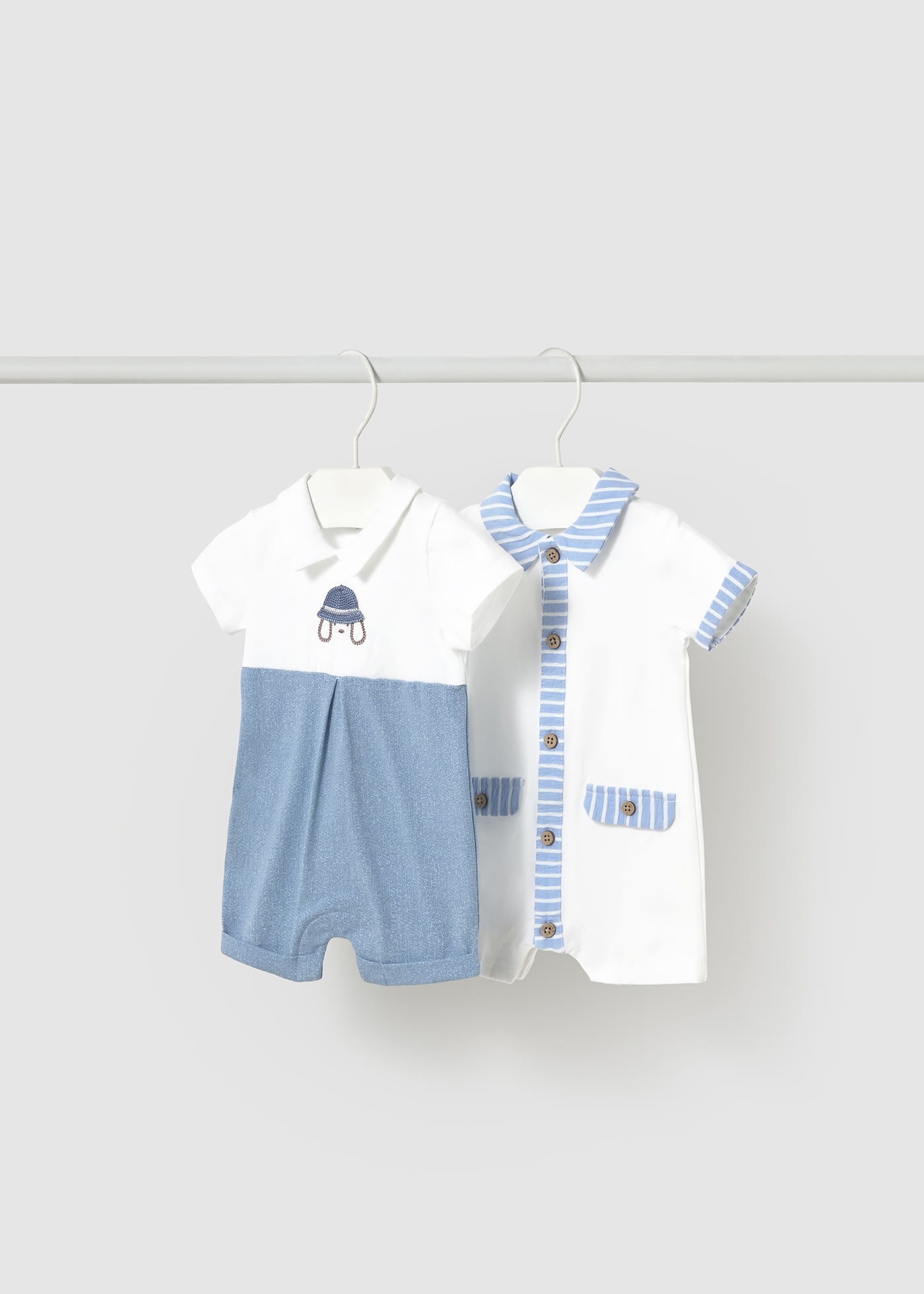 Set 2 pijamale scurte cu guler nou-nascut