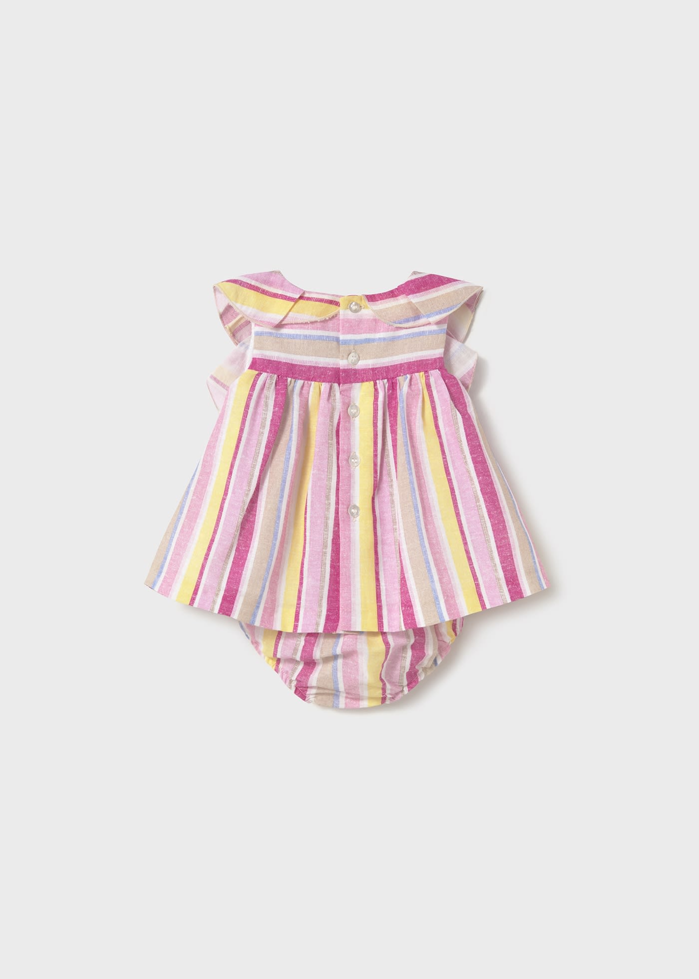 Newborn girl striped linen dress with nappy cover