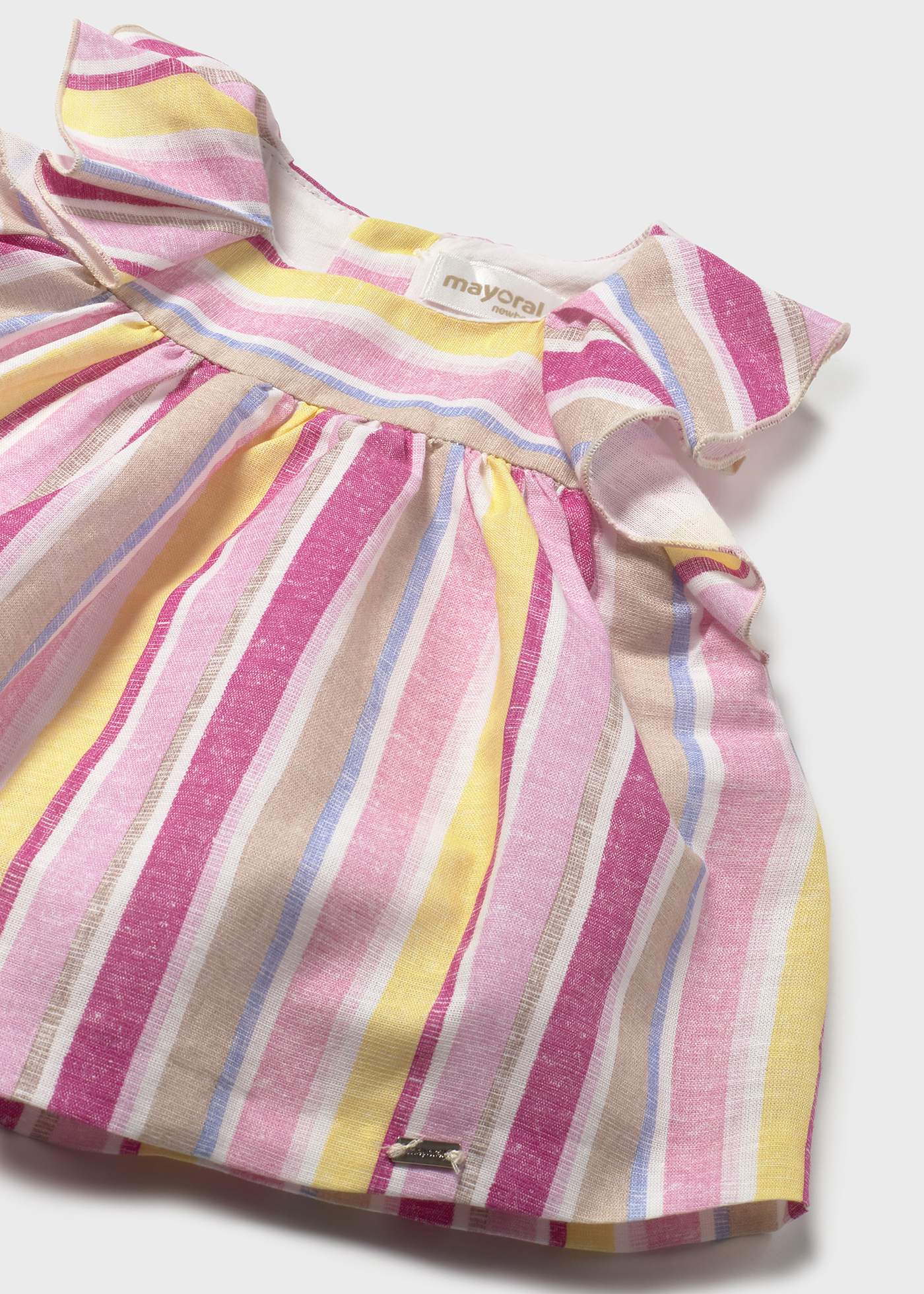 Newborn girl striped linen dress with nappy cover