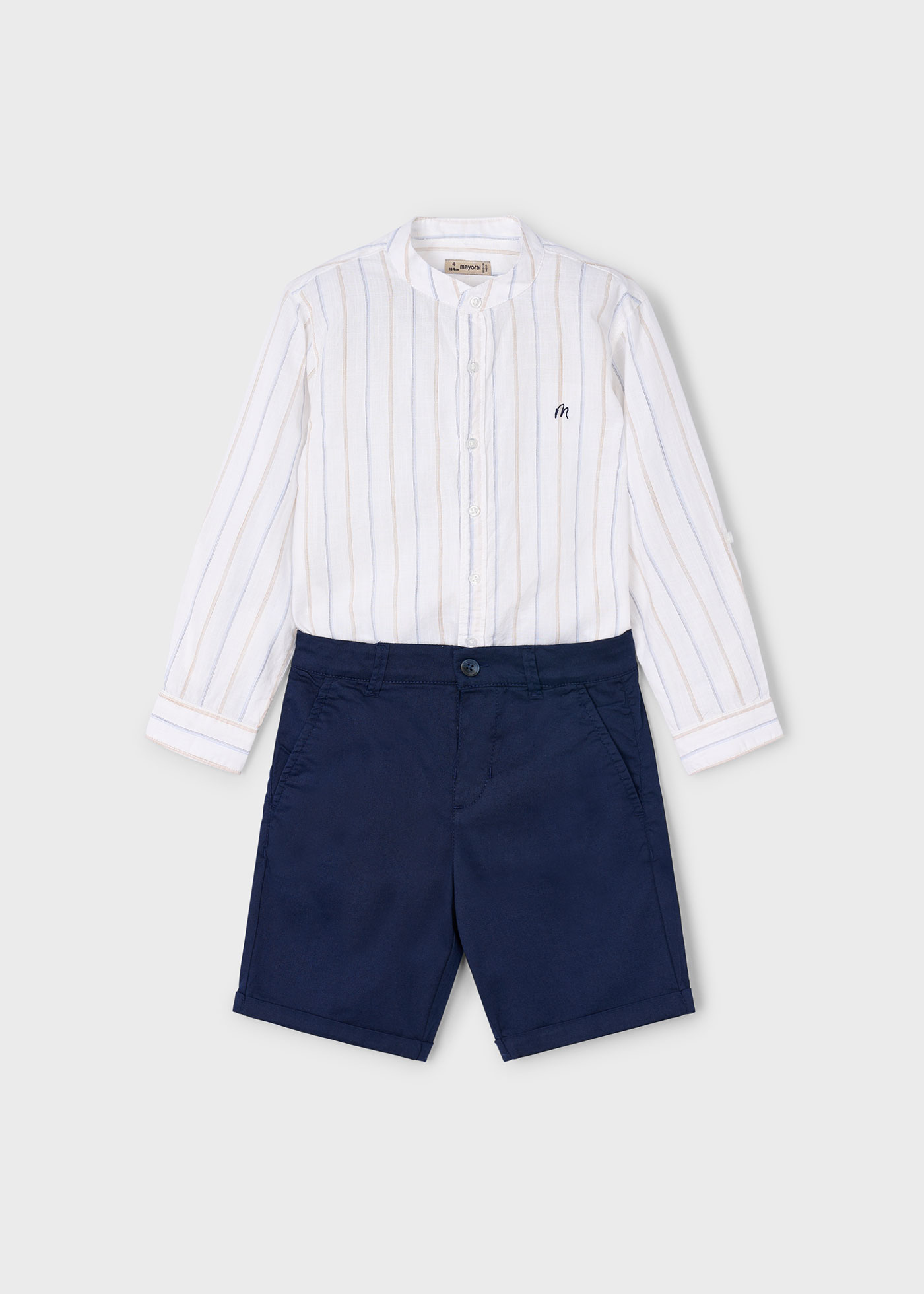 Conjunto bermuda e camisa gola mao menino