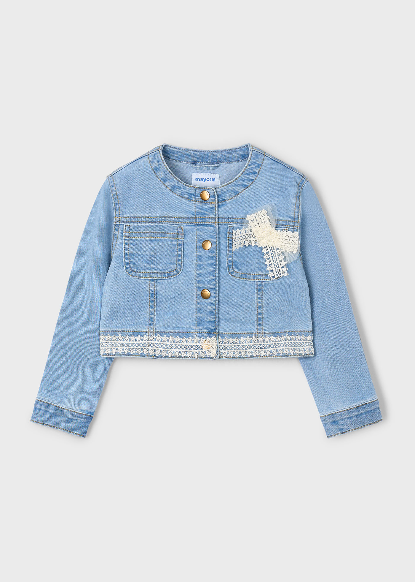 Girl Denim Jacket with Guipure Details